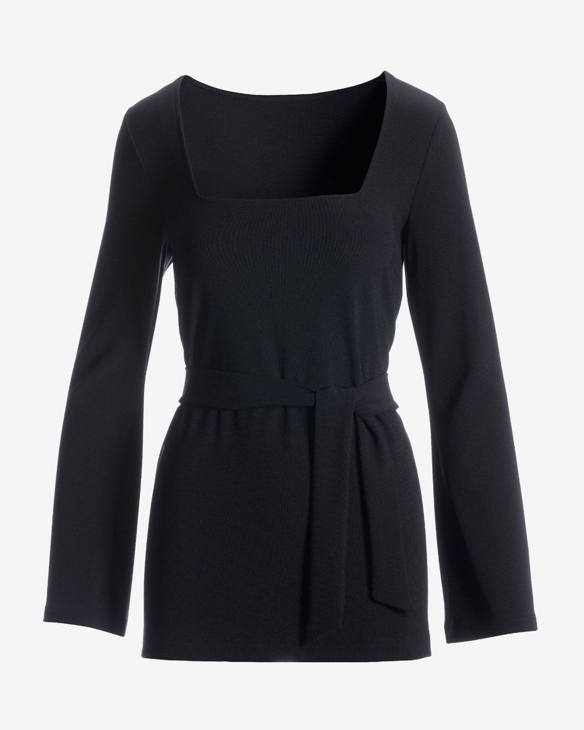 Beyond Travel Square Neck Tie Waist Top Jet Black