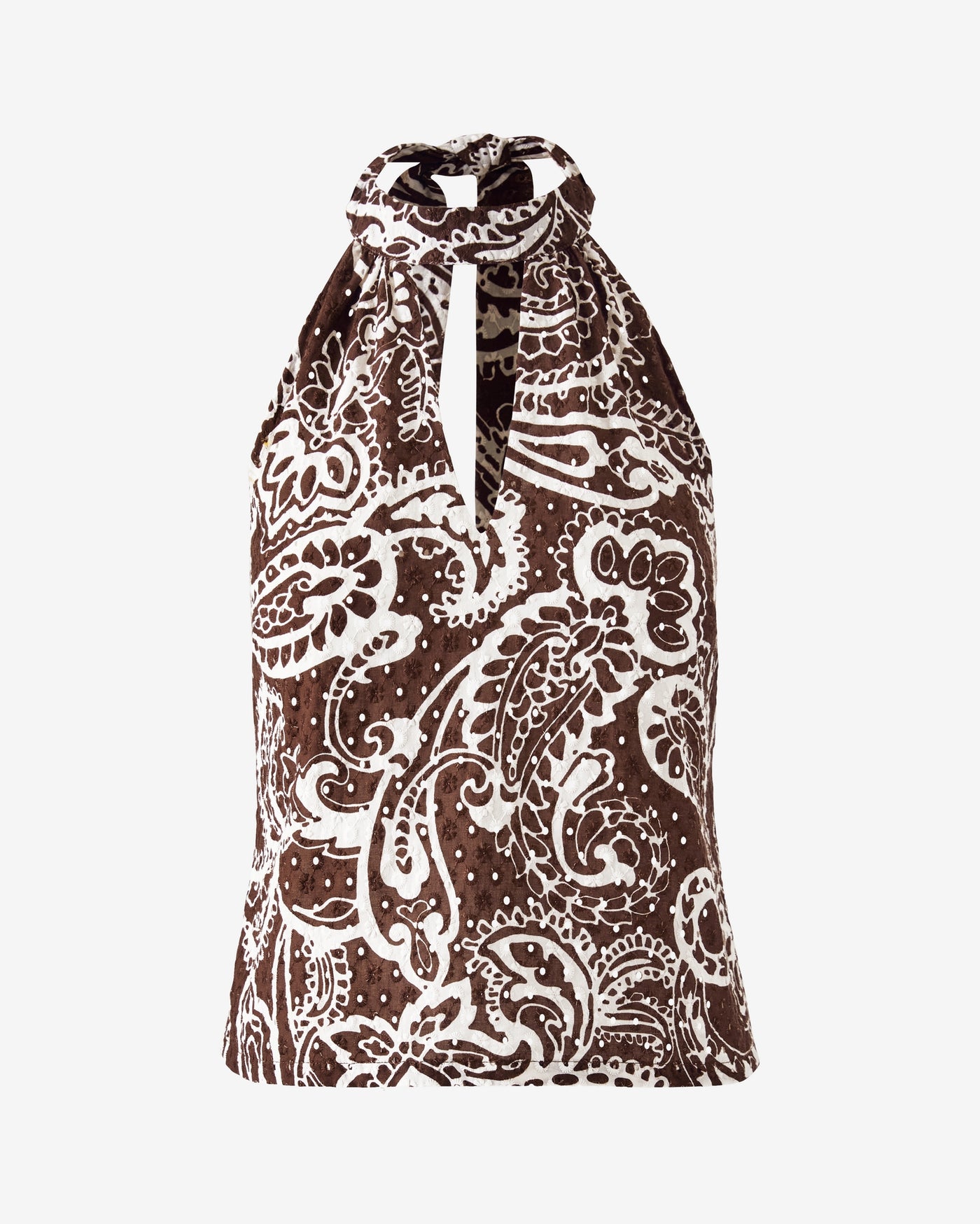 Printed Eyelet Keyhole Halter Top Bohemian Paisley
