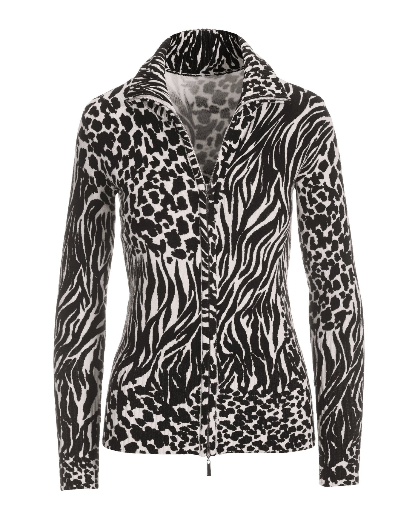 Mixed Animal Proper Zip Up Cardigan Black/Off White