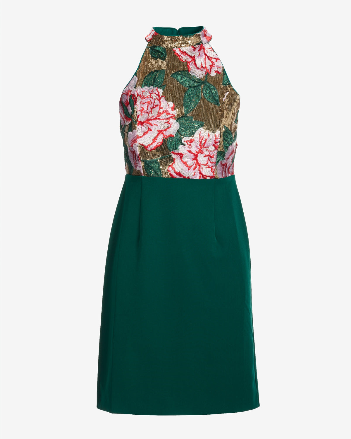 Embroidered Sequin Rose Sheath Dress Gold Multi