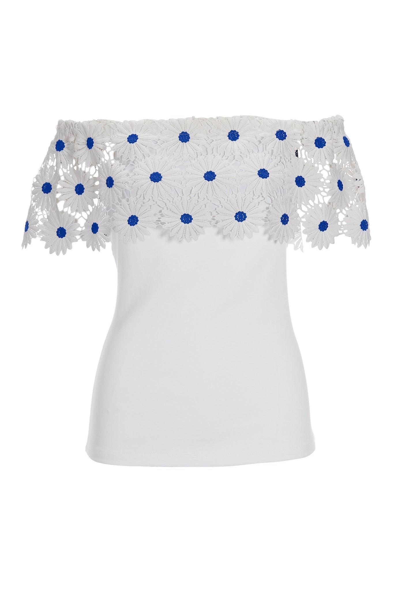 Daisy Lace Off The Shoulder Knit White/Blue