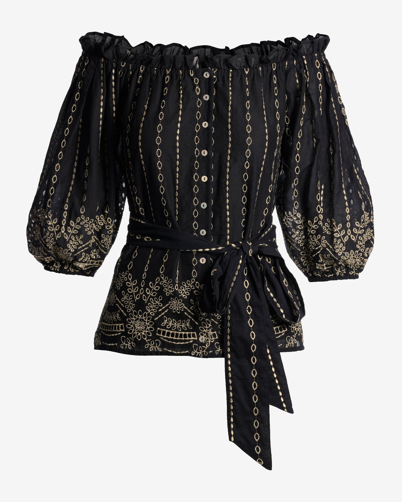 Metallic Eyelet Off The Shoulder Blouse Black/Gold