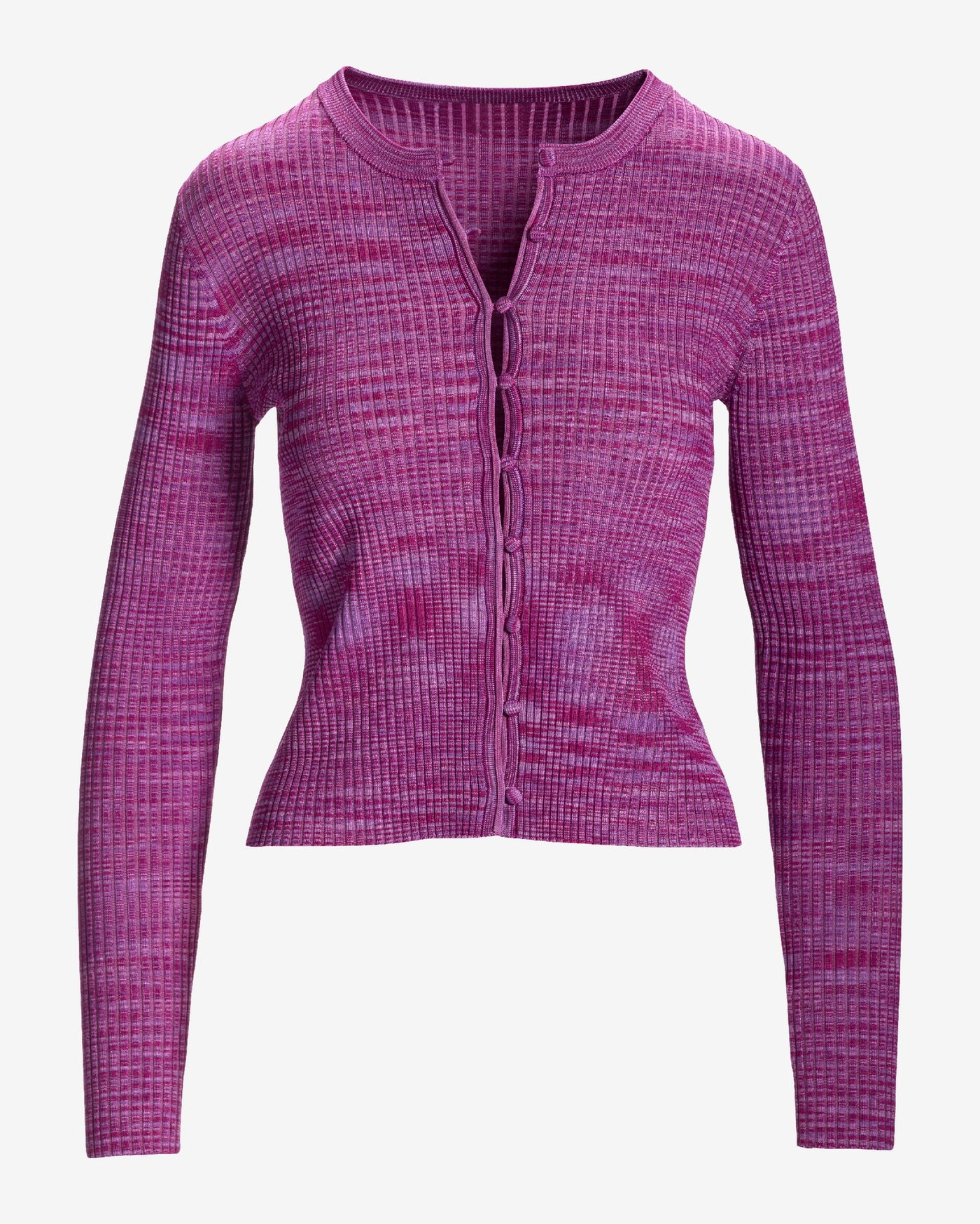 Ribbed Long Sleeve Button Up Cardigan Purple Multi