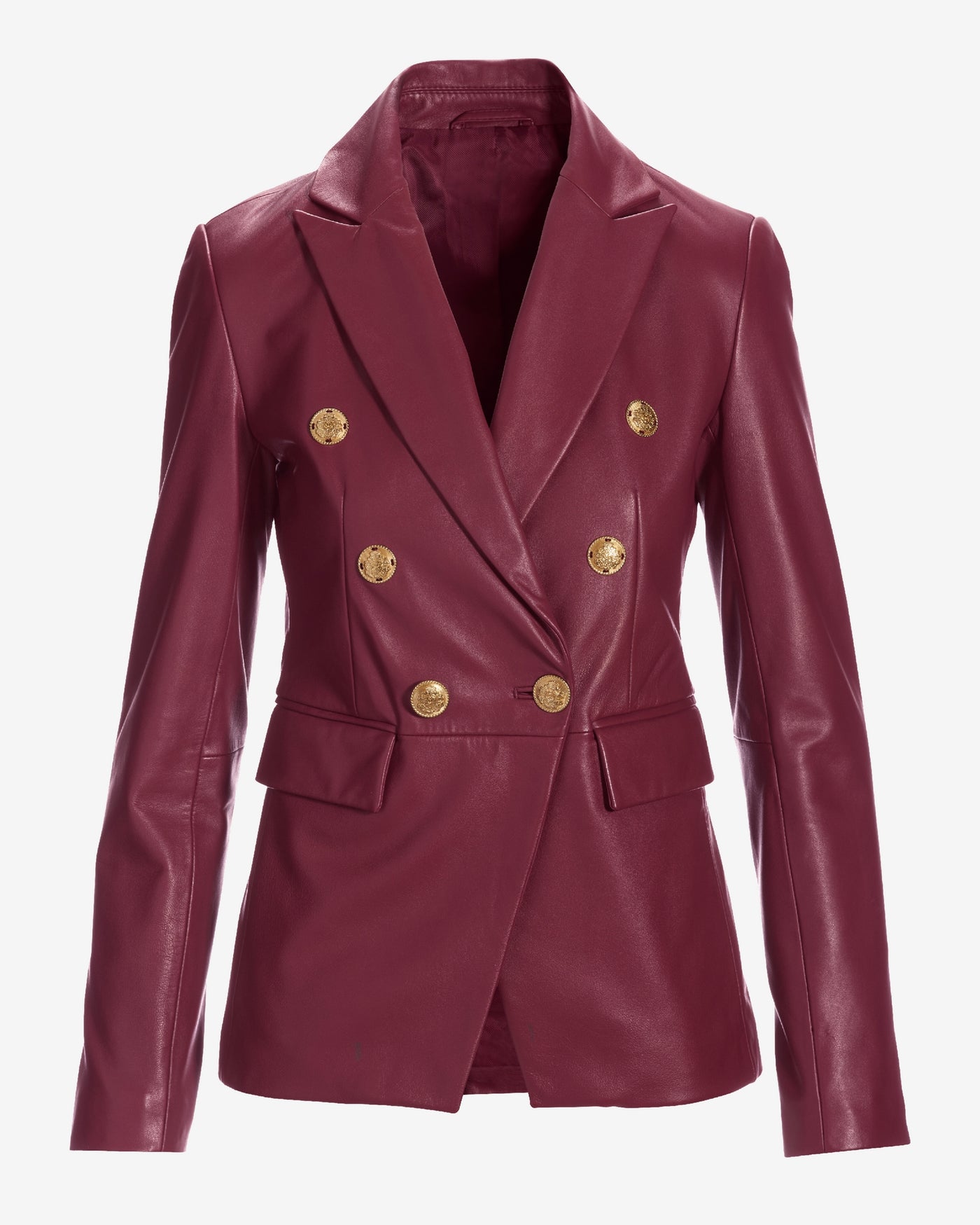 Genuine Leather Double Breasted Blazer Wine