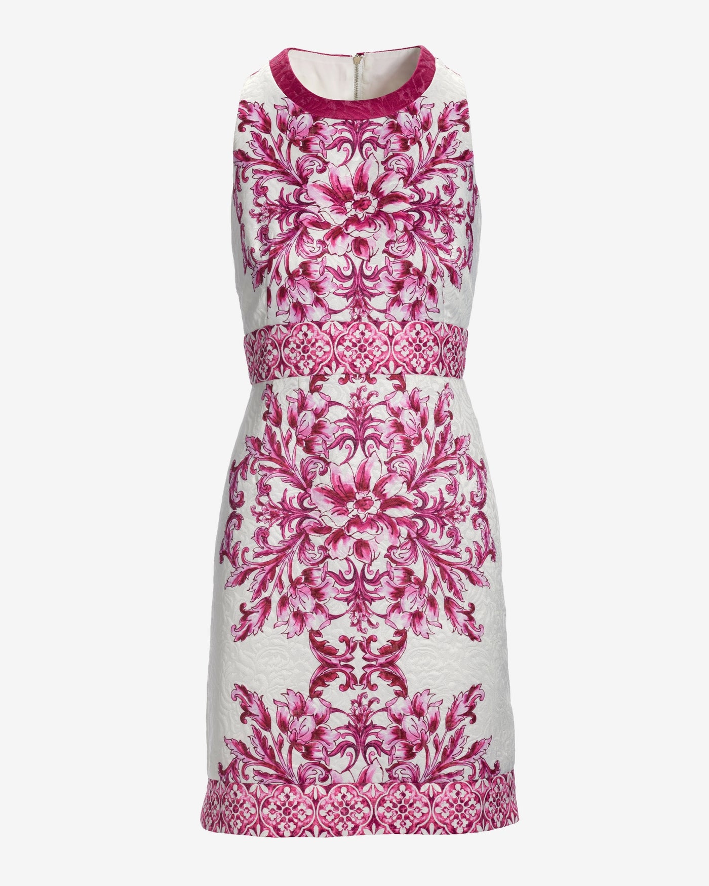 Tile Print Textured Jacquard Sheath Dress Pink Multi