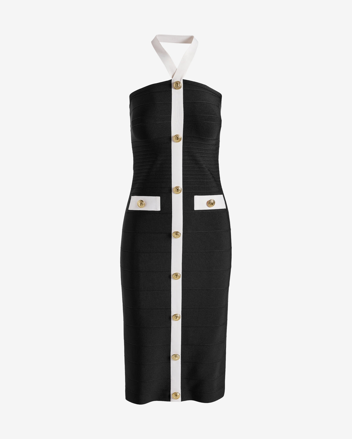 Halter Neck Color Block Bandage Sheath Dress Black/White