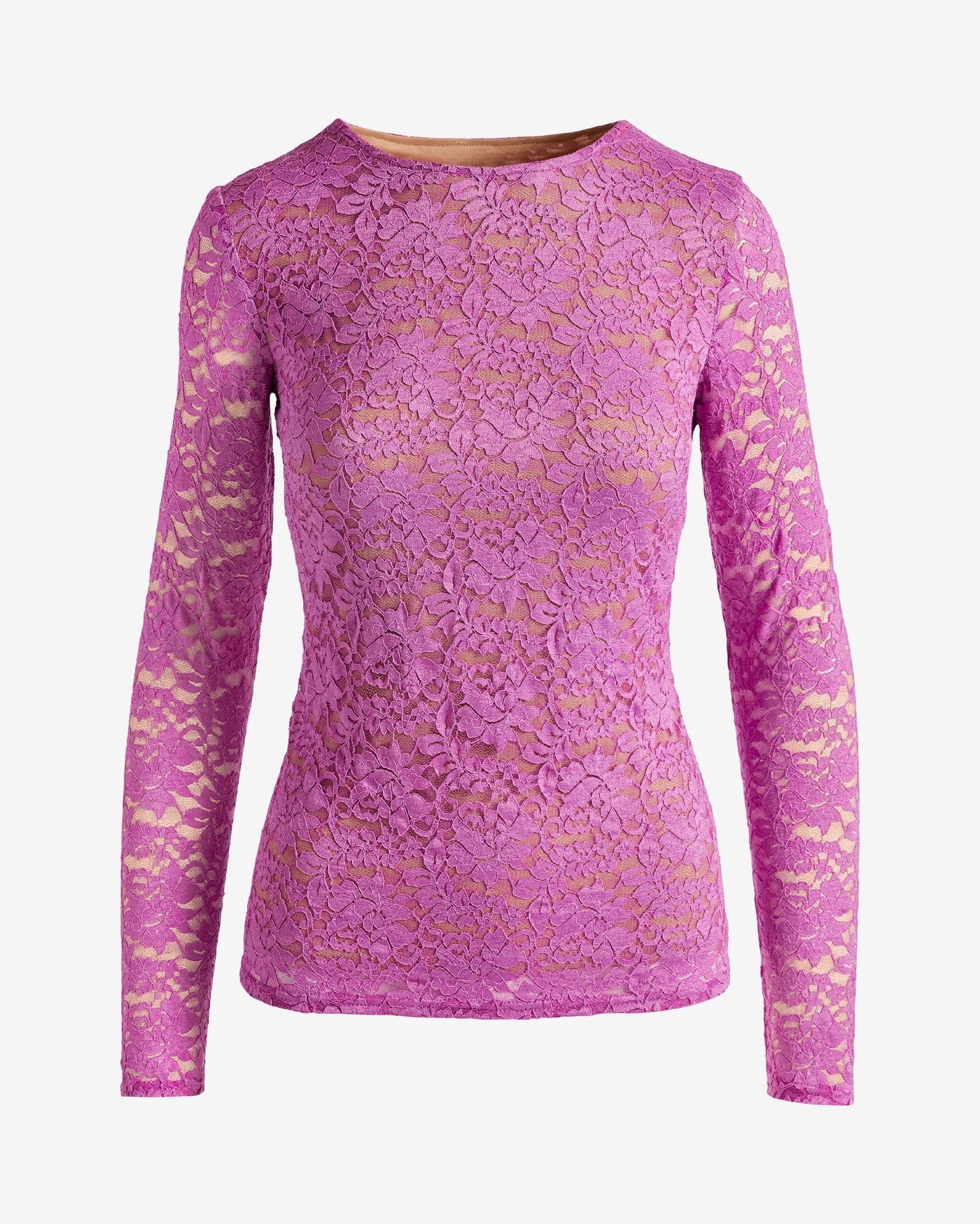 Allover Lace Long Sleeve Knit Top Radiant Orchid