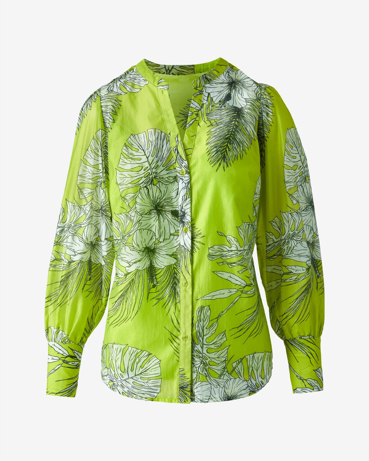 Printed Notch Collar Blouse Tropical Neon