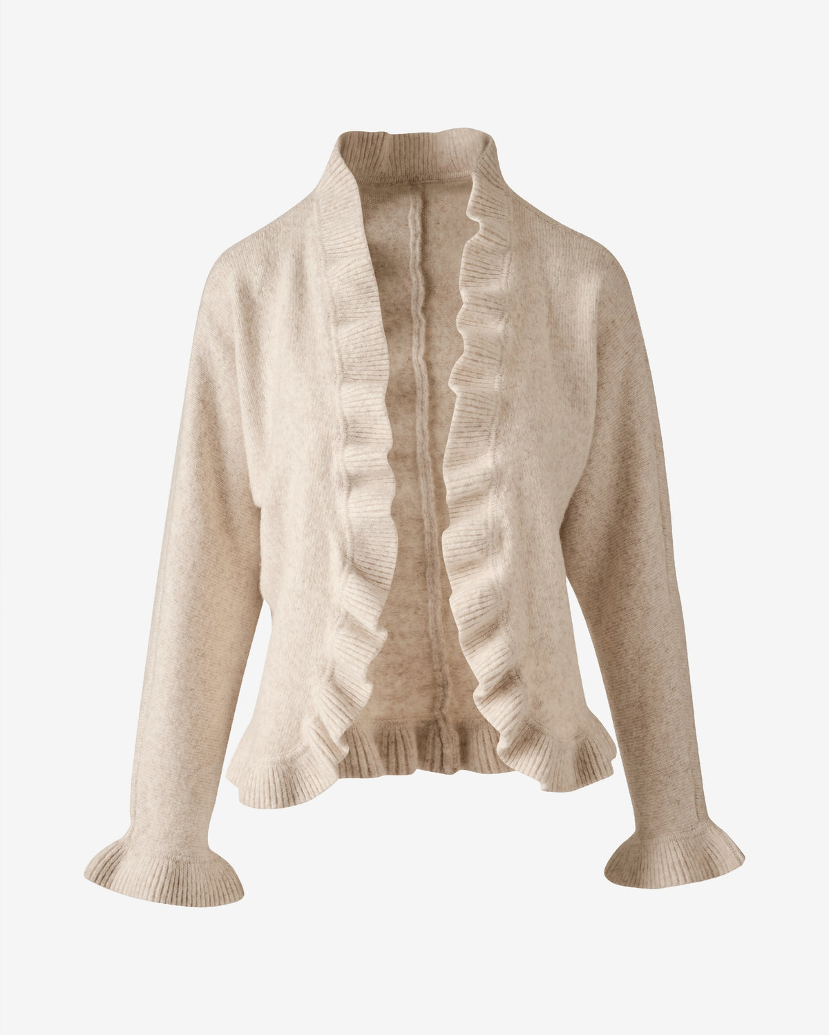 Relaxed Ruffle Open Front Cardigan Heather Oatmeal