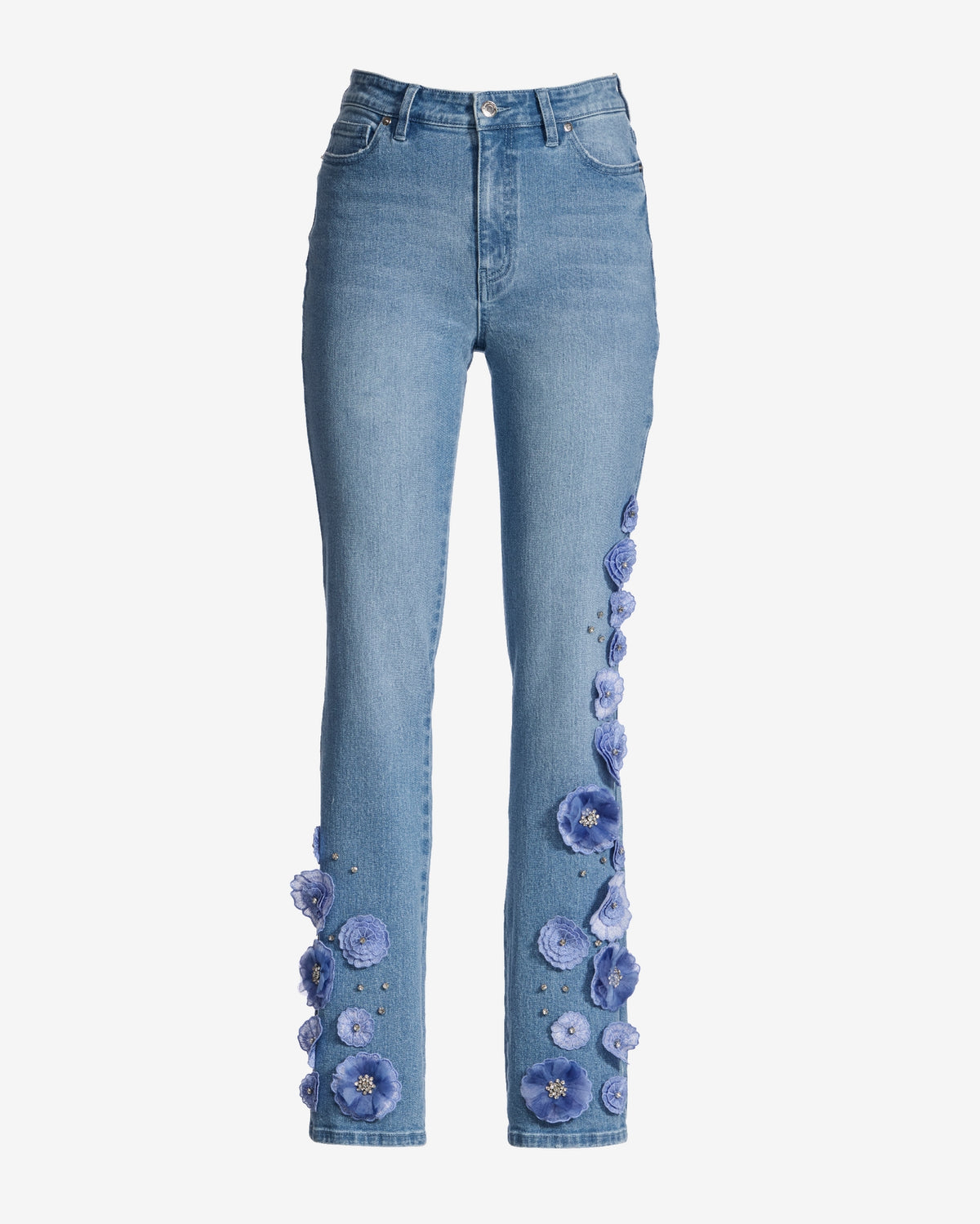 Newport Slim Straight Floral Applique Jean Light Wash