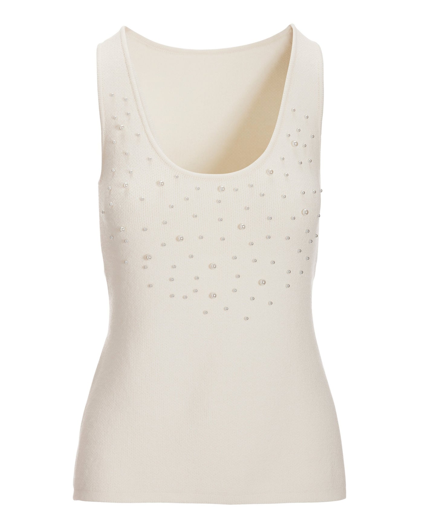 Pearl Embellished Scoop Neck Sweater Tank Off White