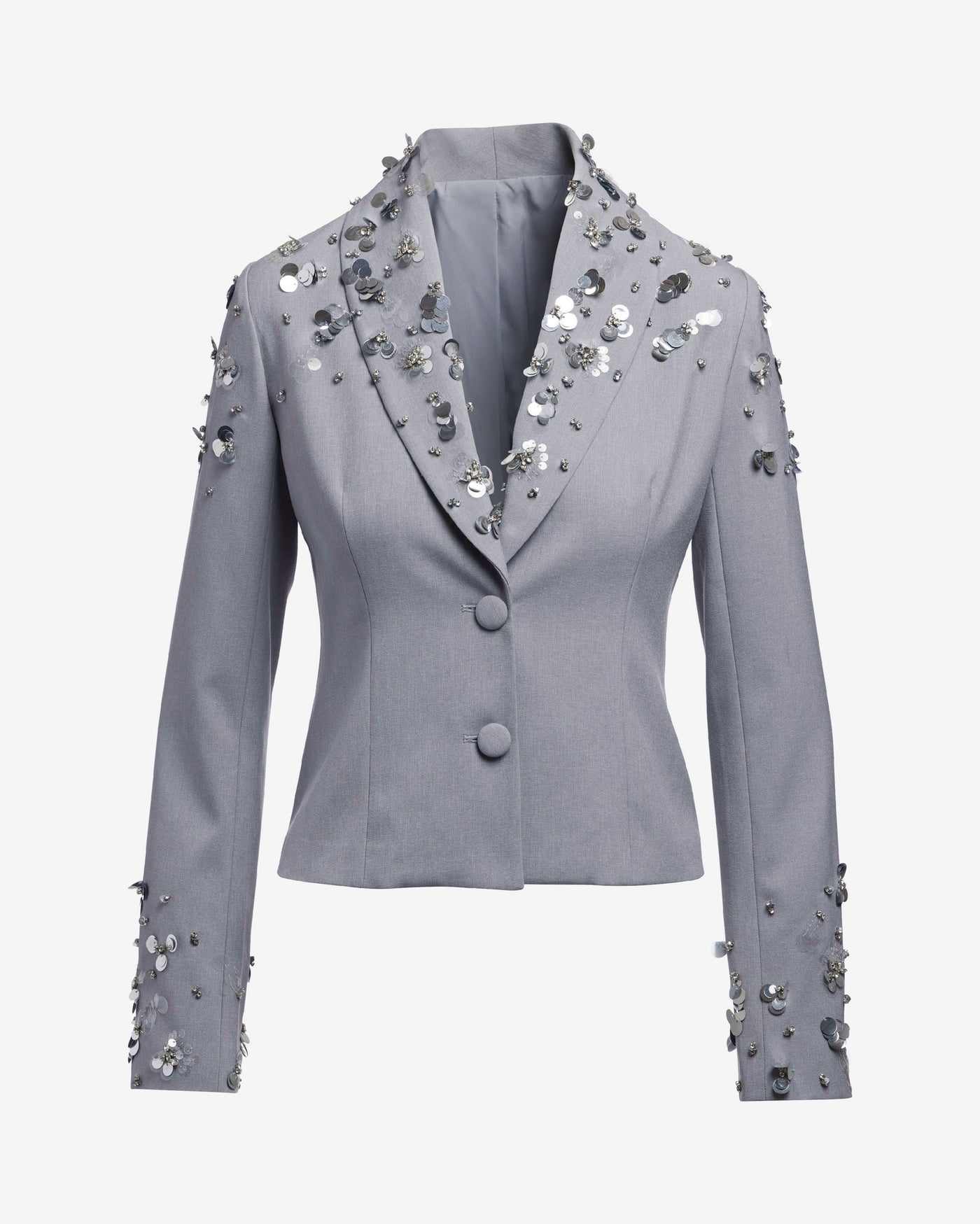 Paillette and Crystal Embellished Blazer Gray
