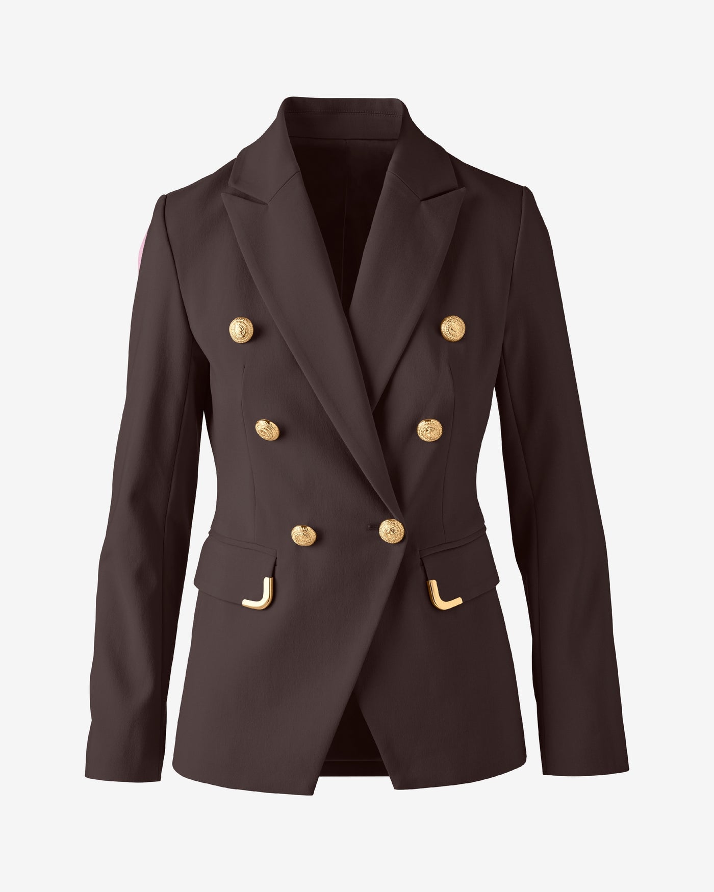 Hardware Trimmed Double Breasted Modern Blazer Chocolate Torte