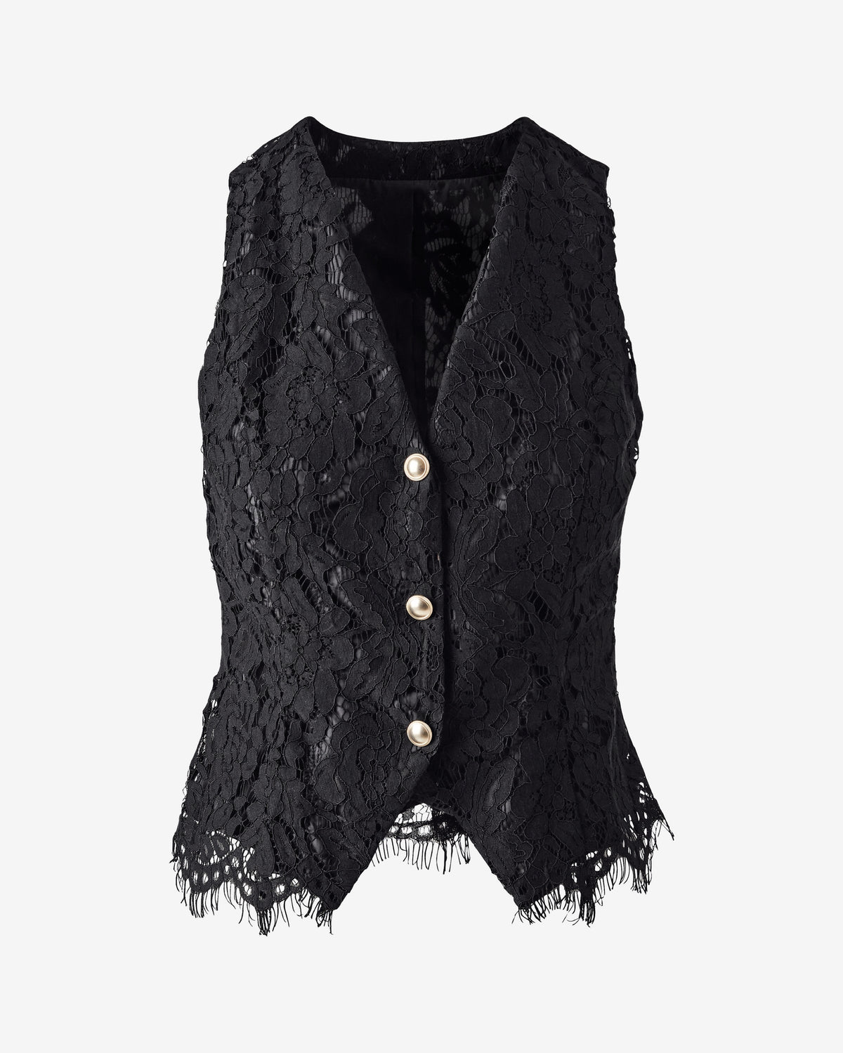 V Neck Scallop Lace Cut Away Vest Black