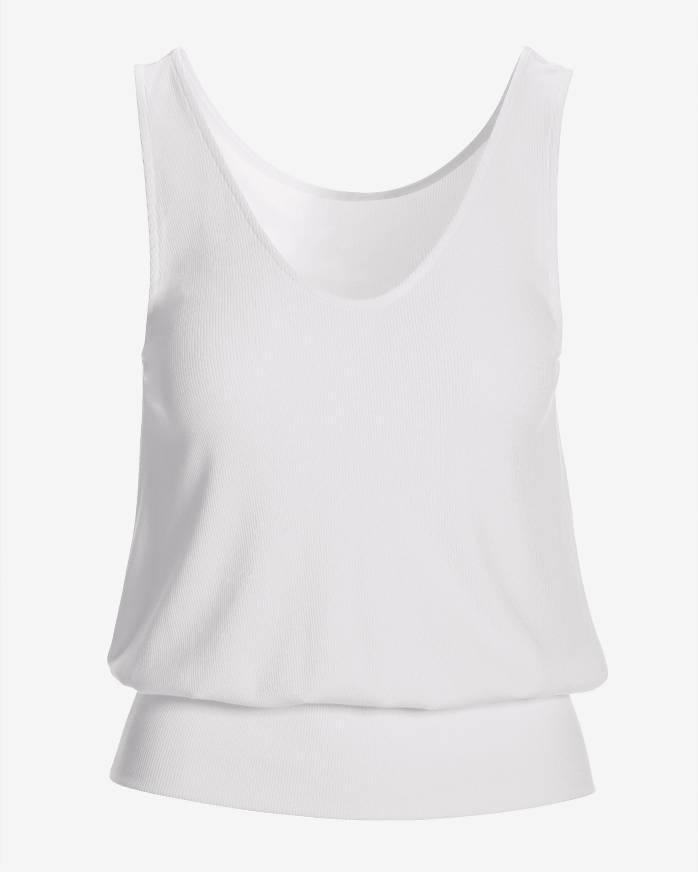 So Essential Rib V Neck Blouson Top Pure White