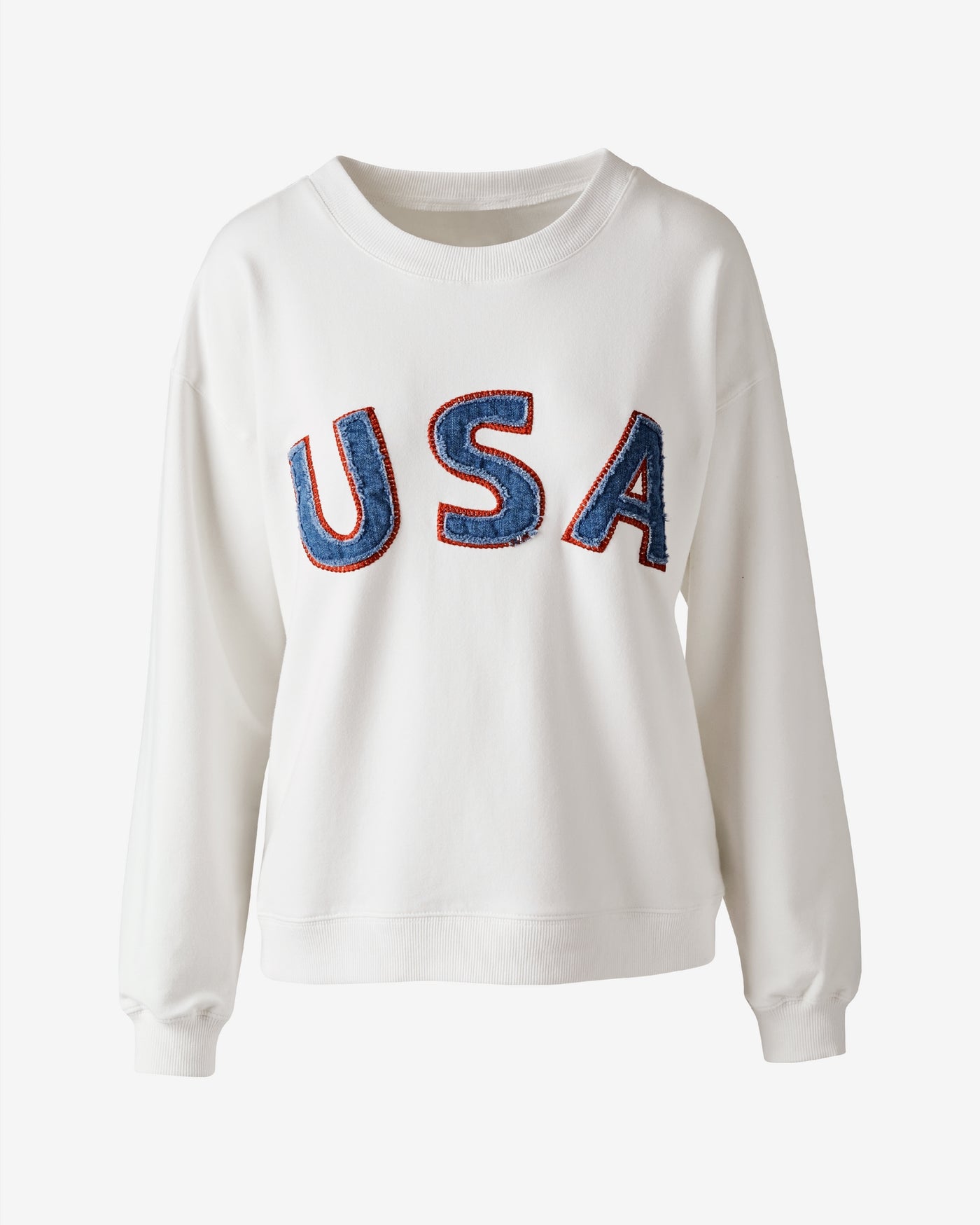 Crew Neck Long Sleeve USA Embroidered Sweatshirt Off White Multi