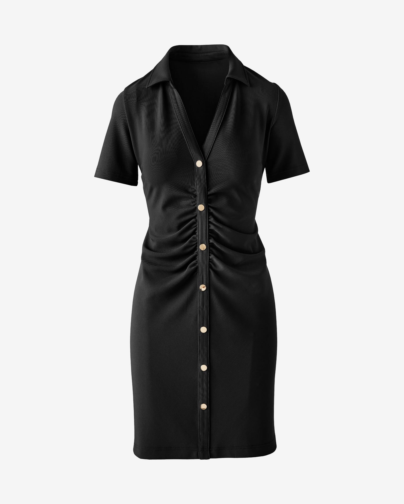 Beyond Travel Collared Ruched Short Dress Jet Black