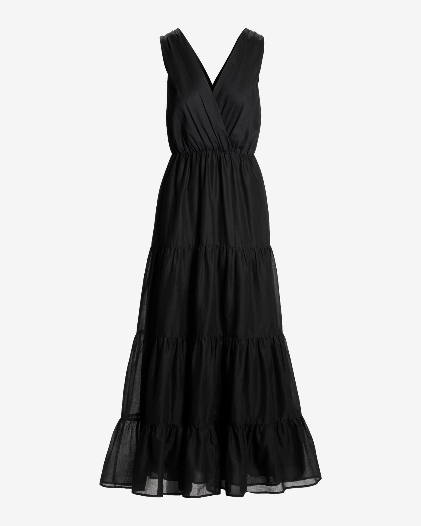 Surplice Tiered Cotton Maxi Dress Black