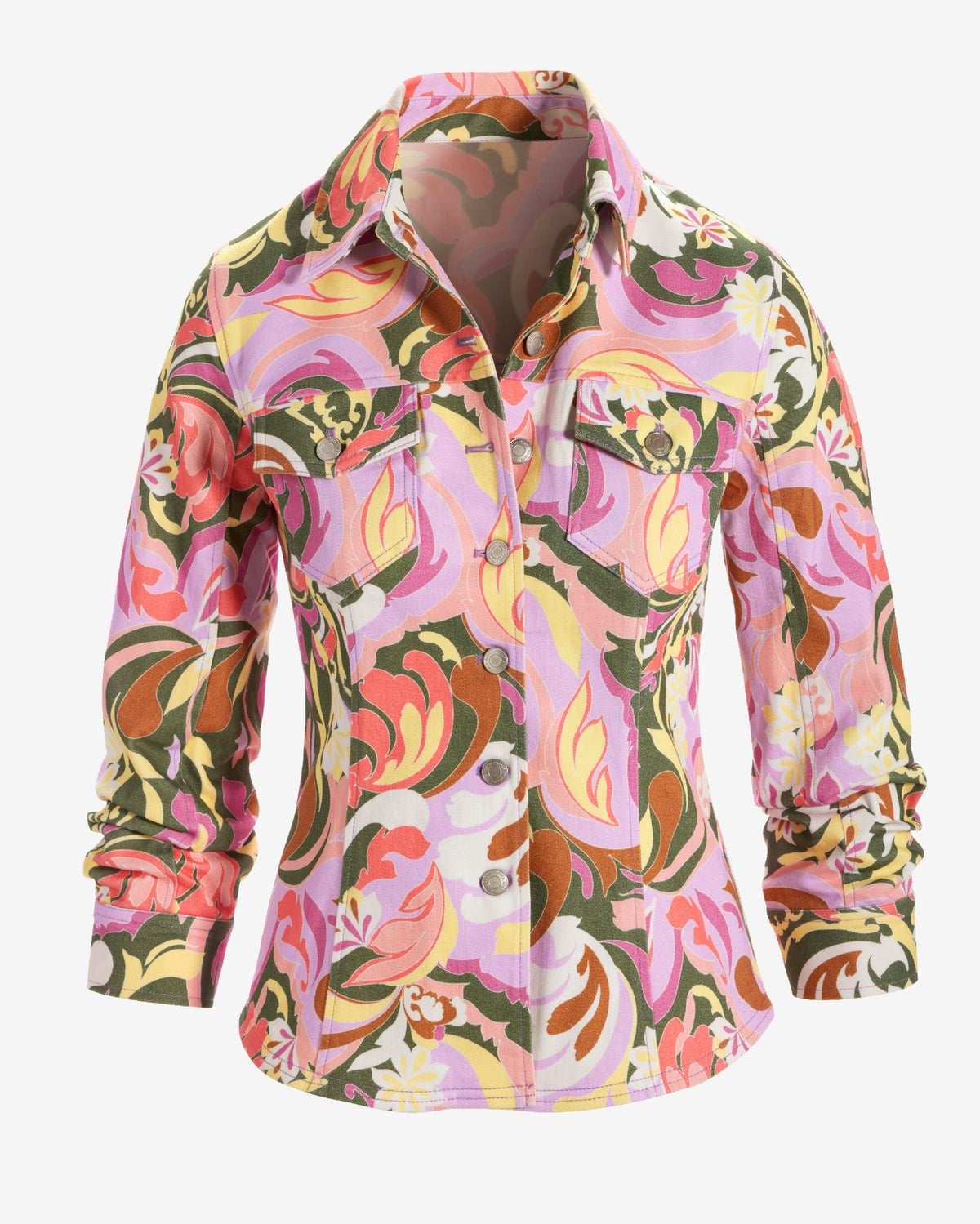 Print Ruched Sleeve Shaped Denim Jacket St Tropez Abstract