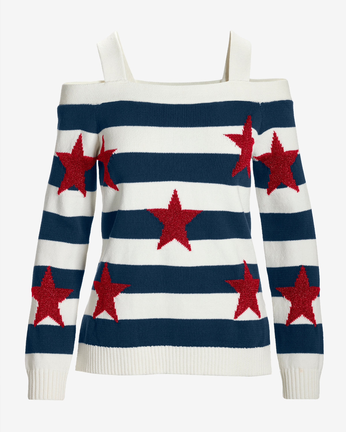 Cold Shoulder Printed Sweater Red White and Beautiful