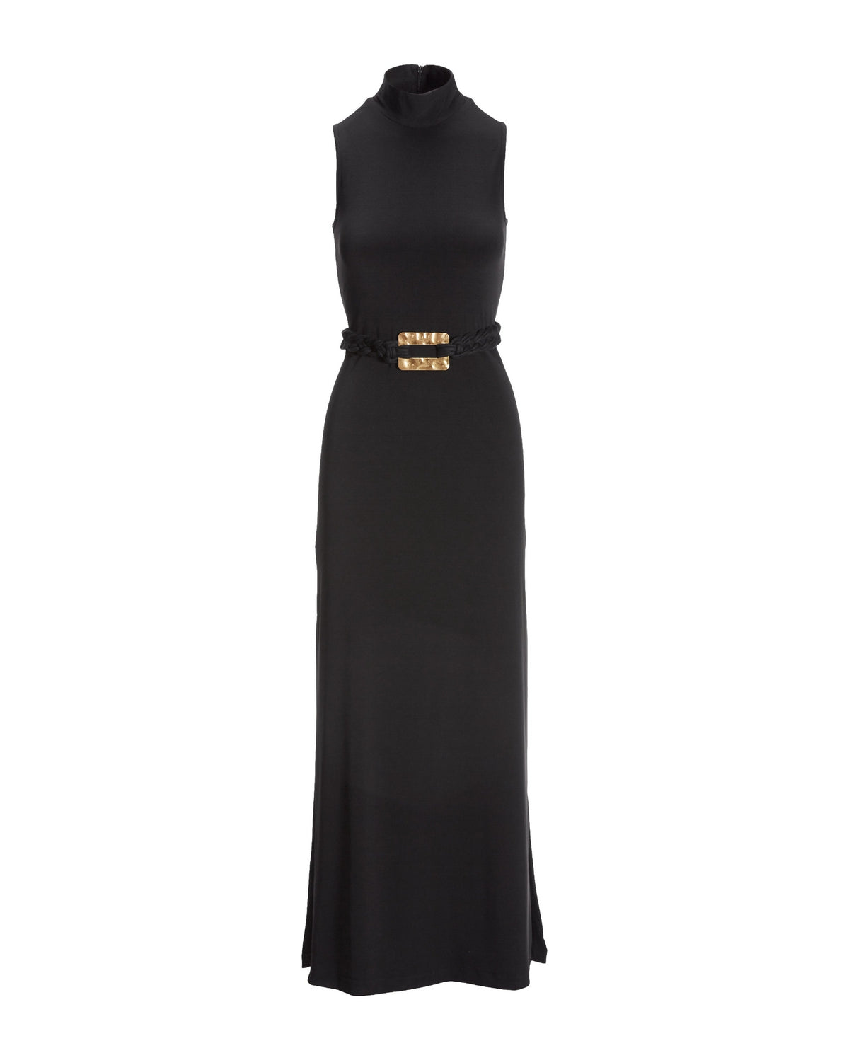 Mock Neck Belted Dress Black