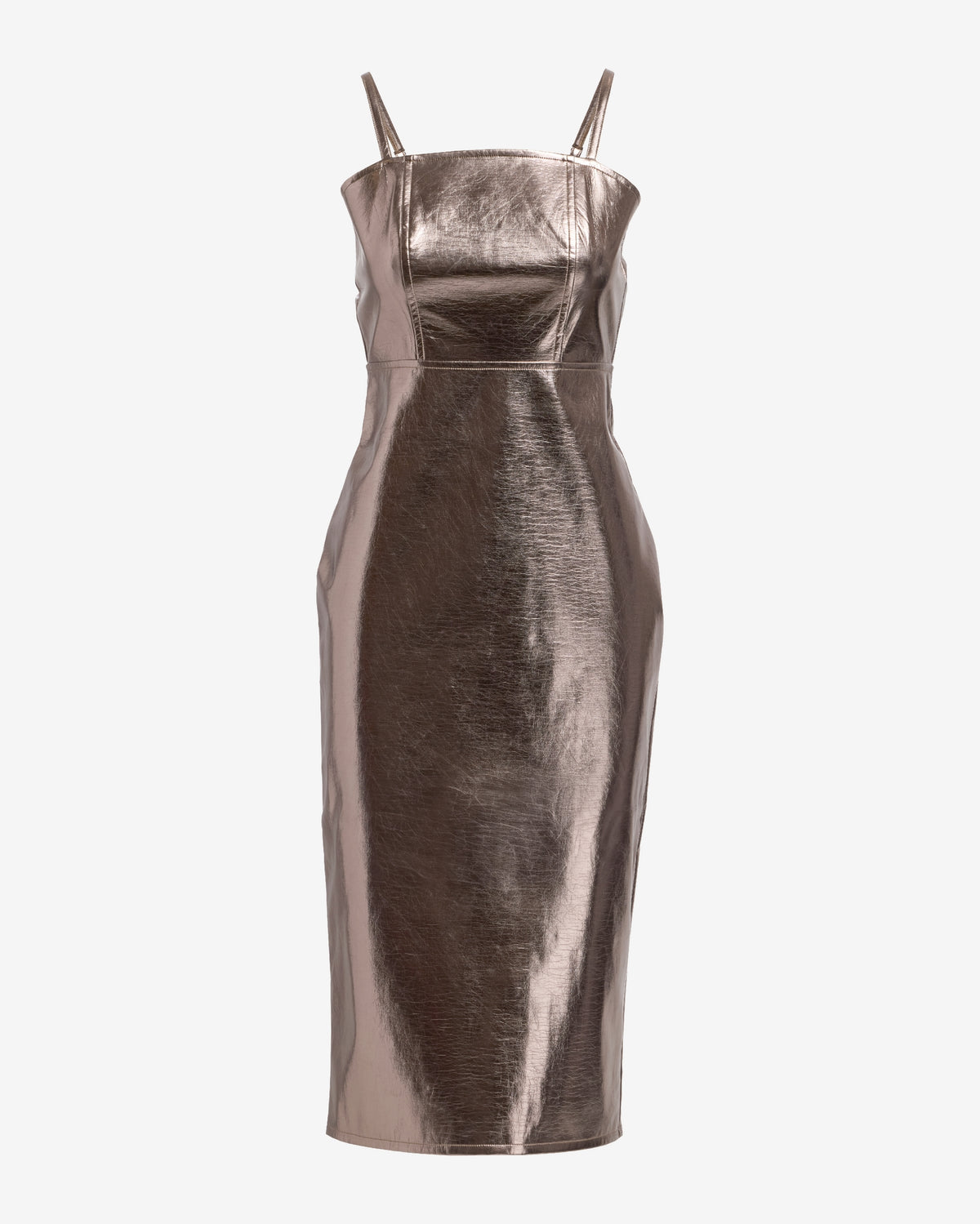 Metallic Faux Leather Column Dress Gunmetal