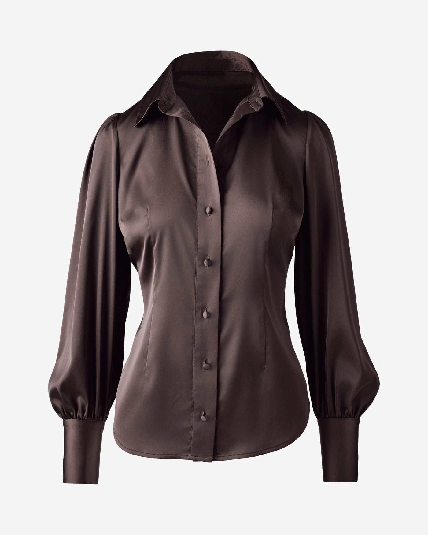 Victoria Charmeuse Chic Drama Sleeve Shirt Chocolate Torte