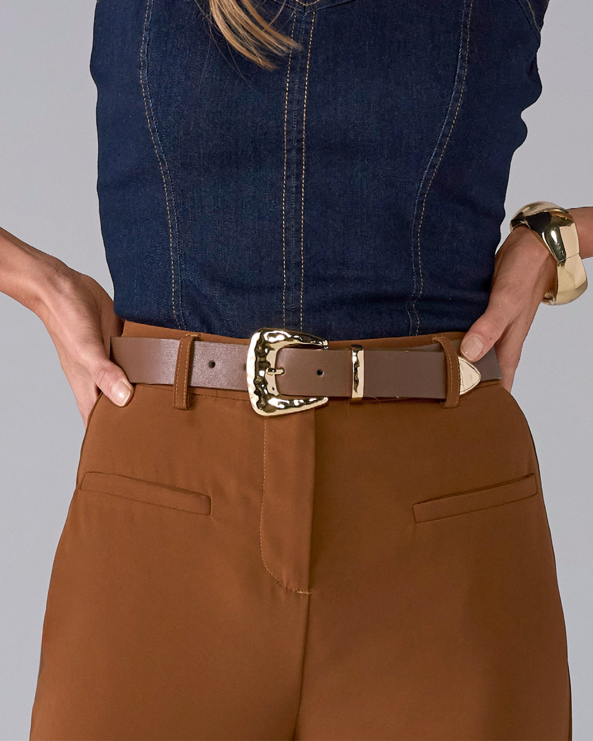 Modern Hammered Buckle Belt Brown