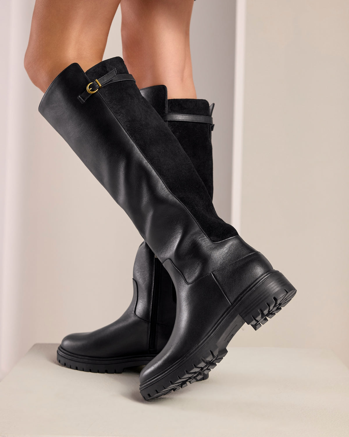 Vince Camuto Mixed Media Riding Boot Black