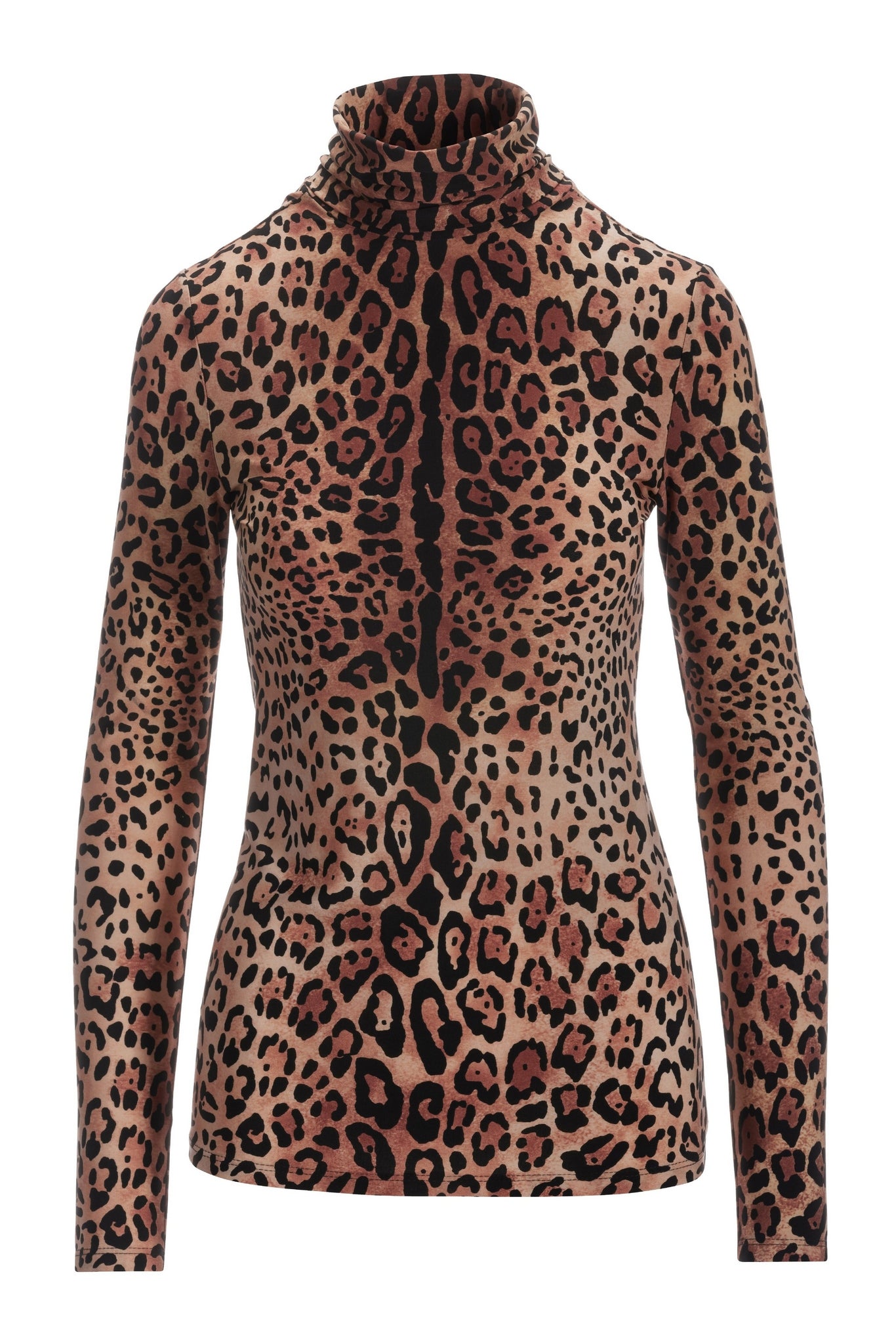 Neutral Animal Turtleneck Knit Long-Sleeve Top Brown Multi