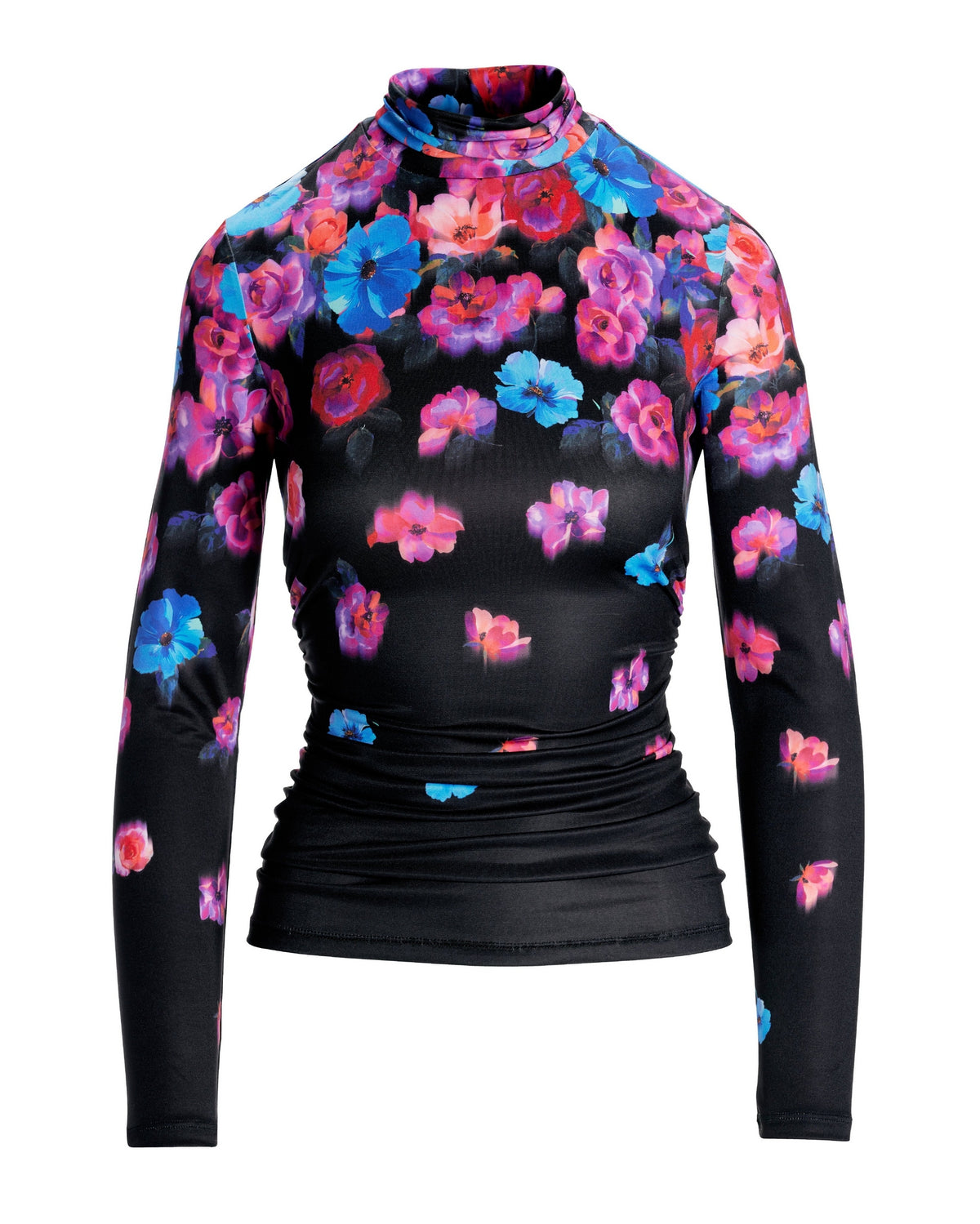 So Chic Floral Turtleneck Knit Top Black Multi