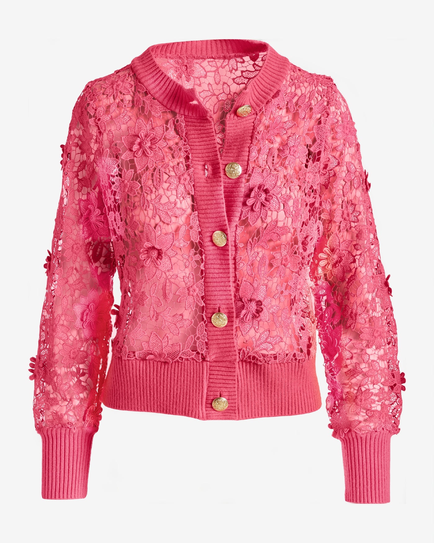 Button Front Lace Sweater Cardigan Primrose Pink