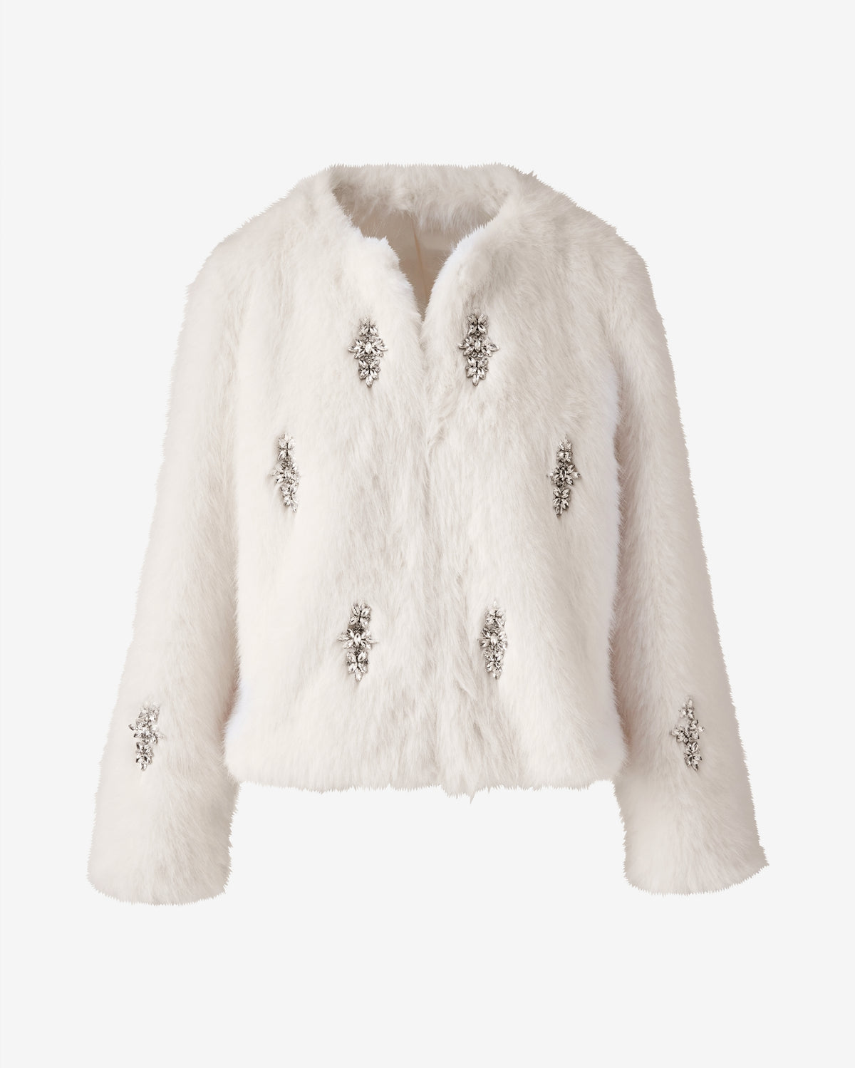 Crystal Embellished Faux Fur Chubby White