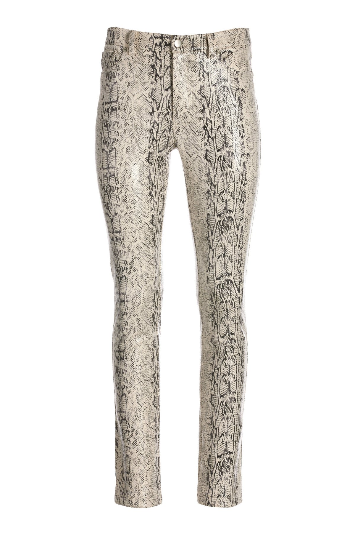 Silver Shimmer Snake Print Five-Pocket Pant Off White/Silver