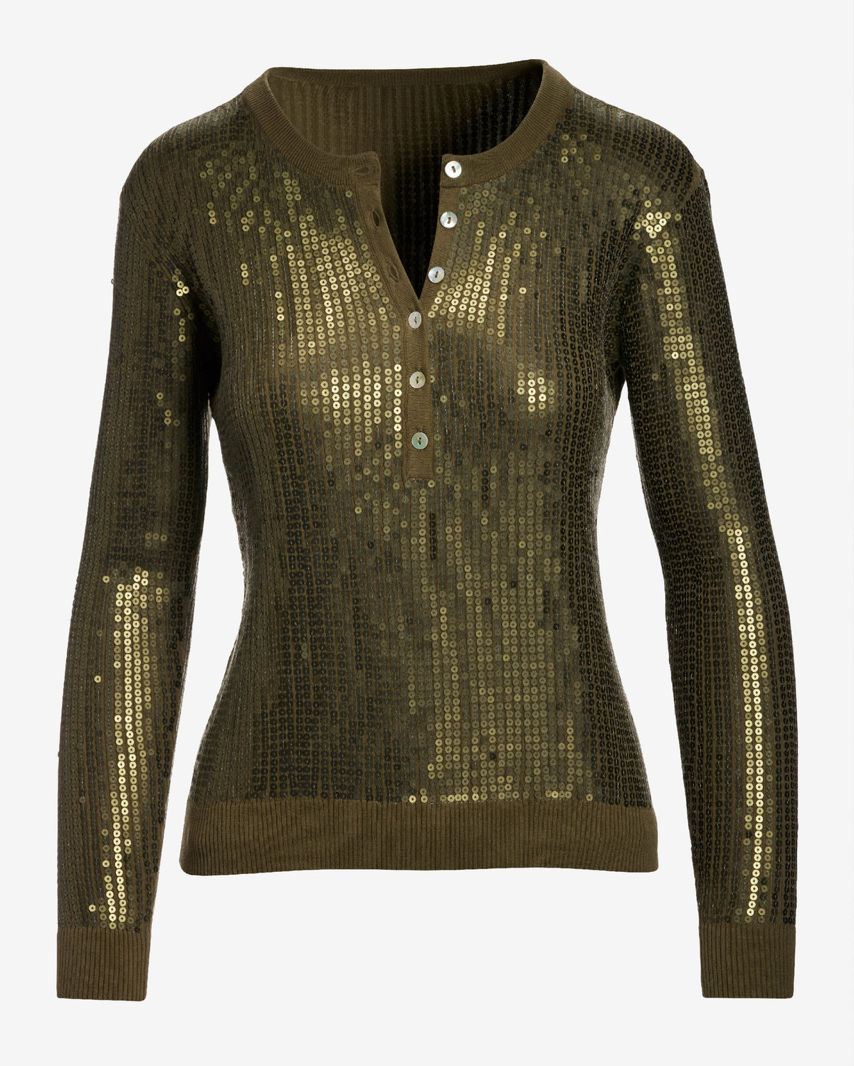 Henley Sequin Long Sleeve Sweater Olive Night