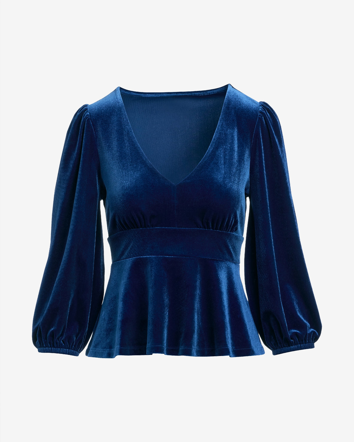 Velvet Peplum Blouson Top Cobalt