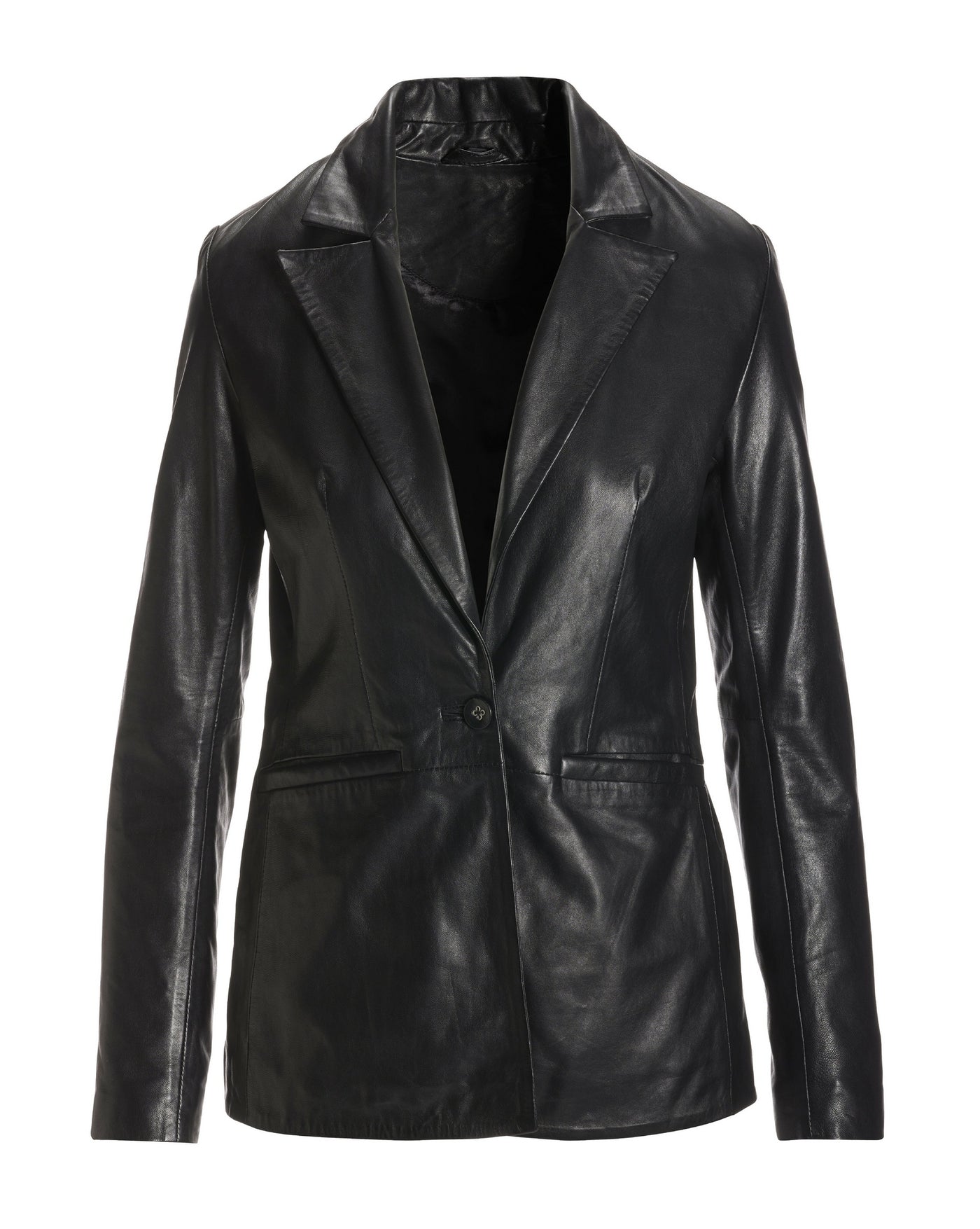 Leather Shaped Single Button Blazer Black