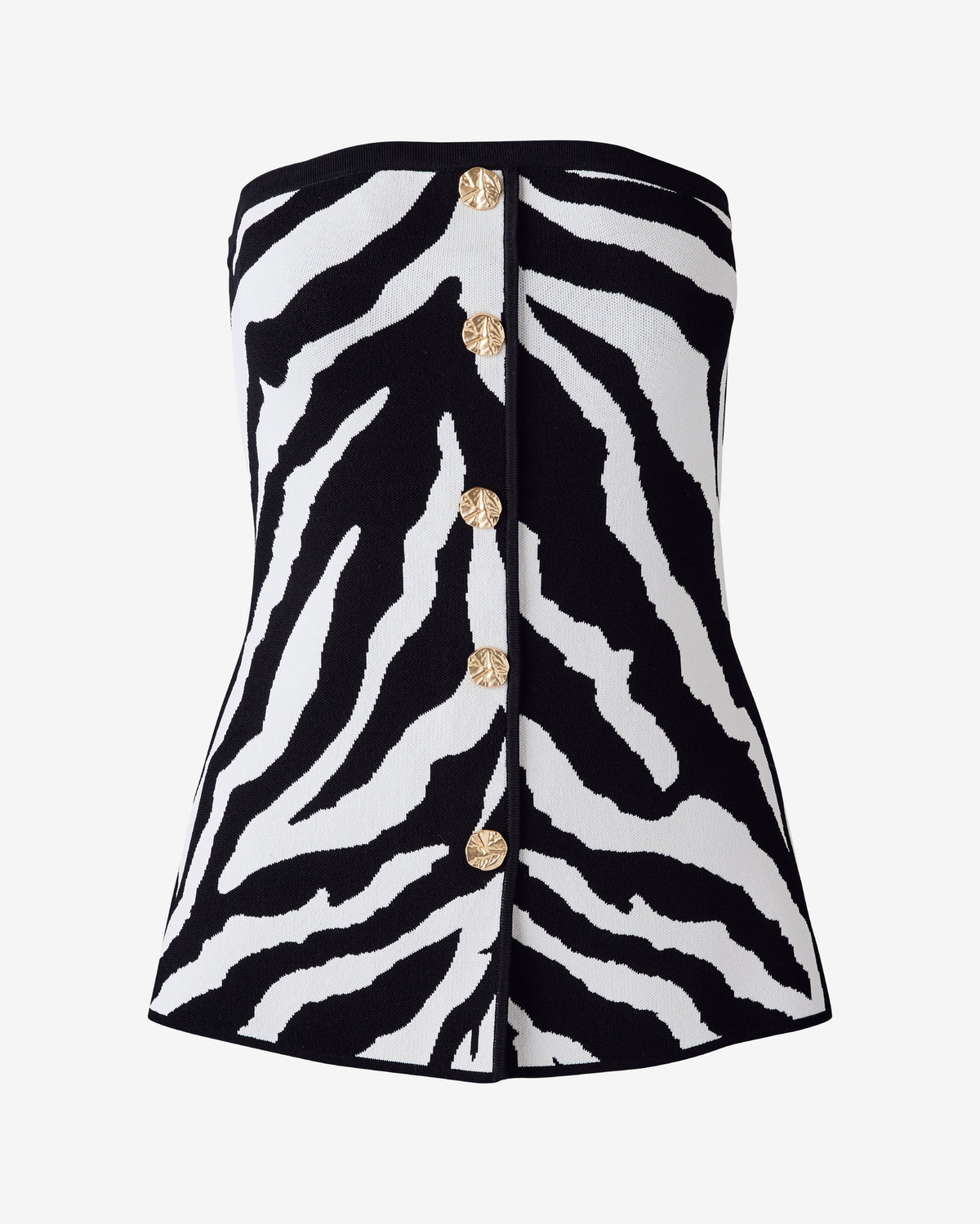 Zebra Intarsia Strapless Sweater Top Black/White