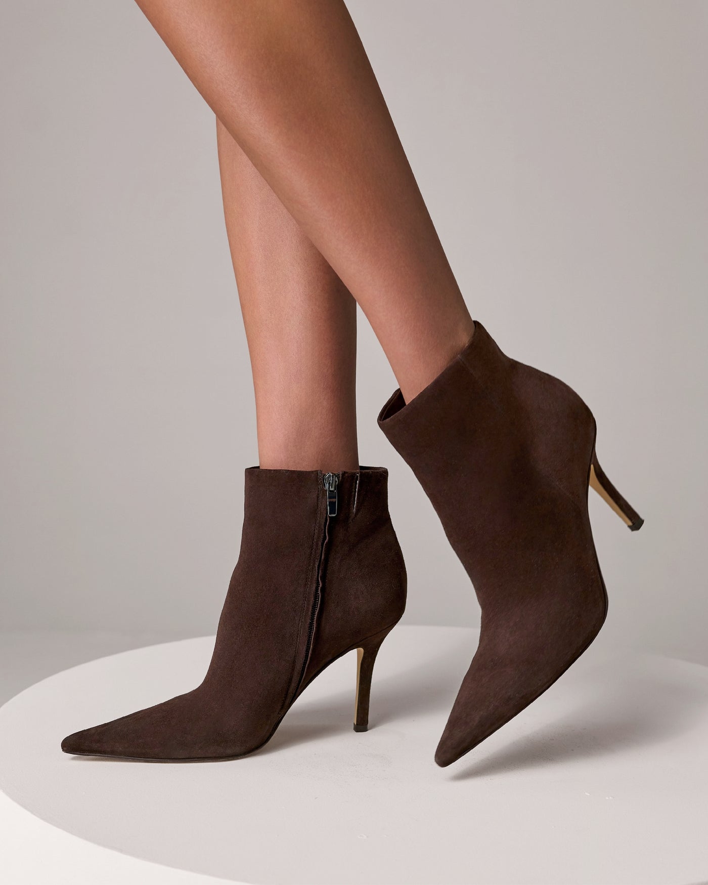 Nine West Suede Pointed Toe Kitten Heel Bootie Dark Brown
