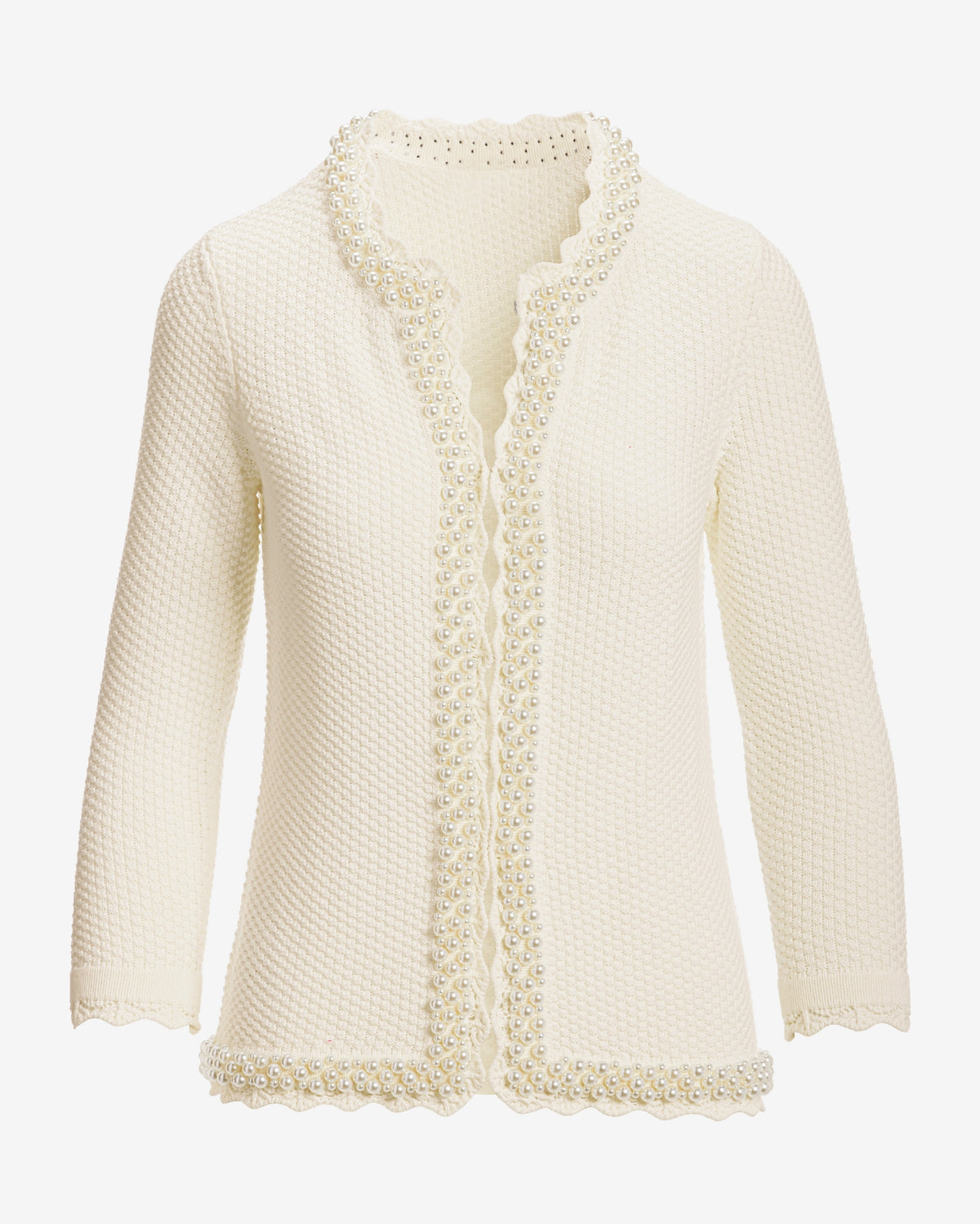 Pearl Trim Textured Cardigan Off White