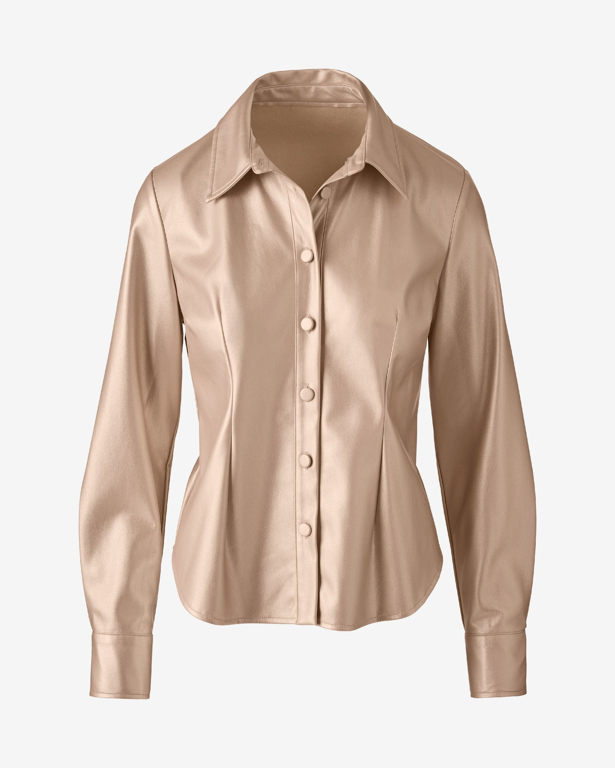 Metallic Faux Leather Button Up Shirt Metallic Champagne