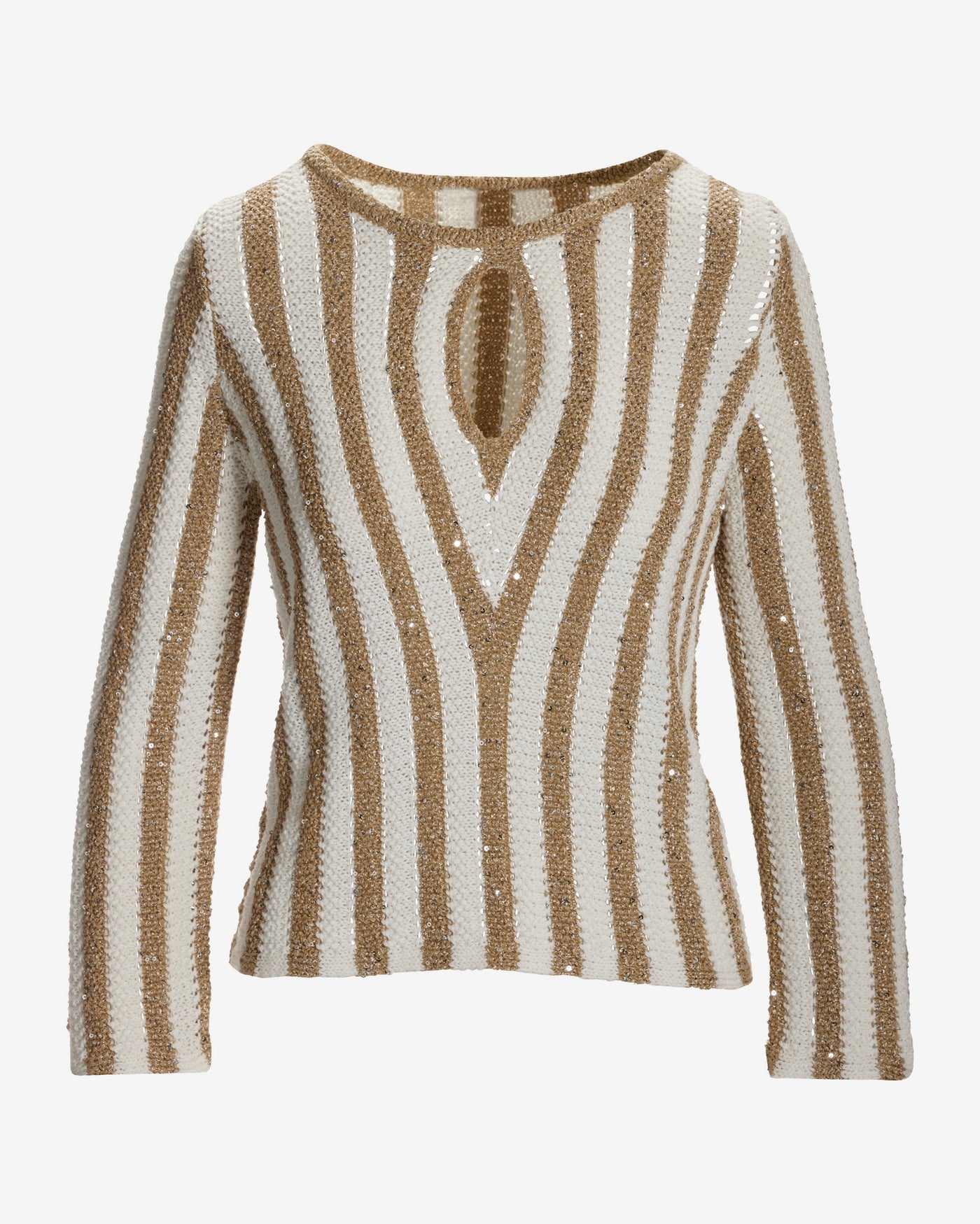 Sequin Stripe Keyhole Sweater Neutral