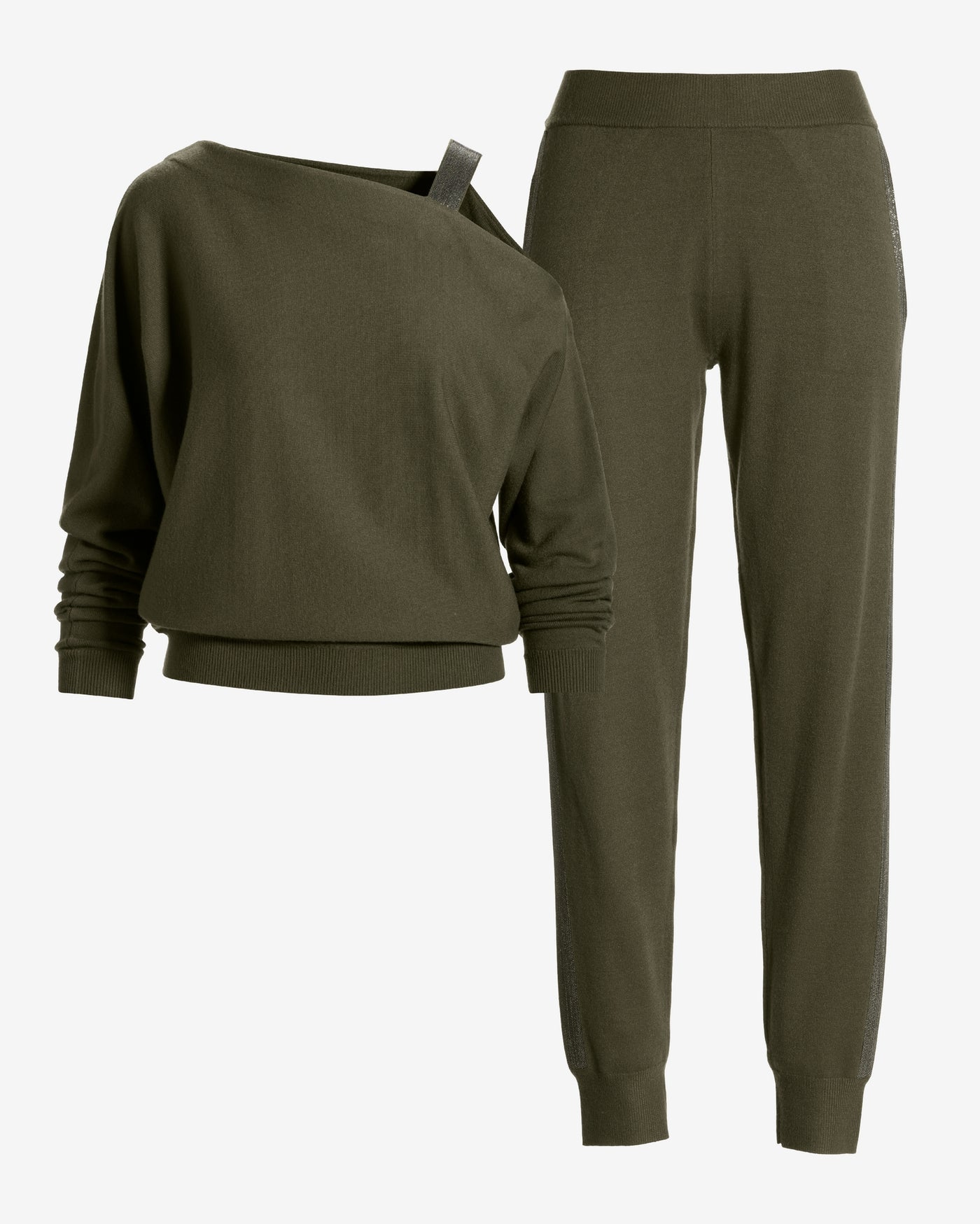 Embellished Slouchy Sweater Lounge Set Olive Night