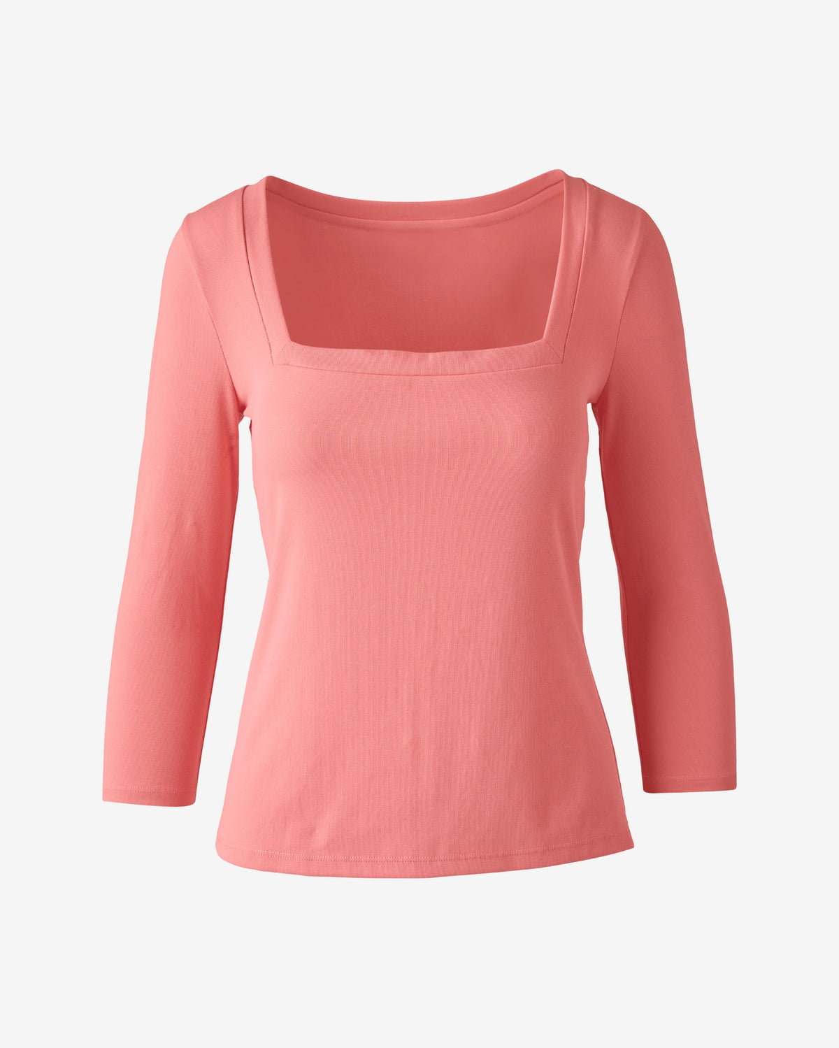 Square Neck Cotton Three Quarter Length Sleeve Top Shell Pink