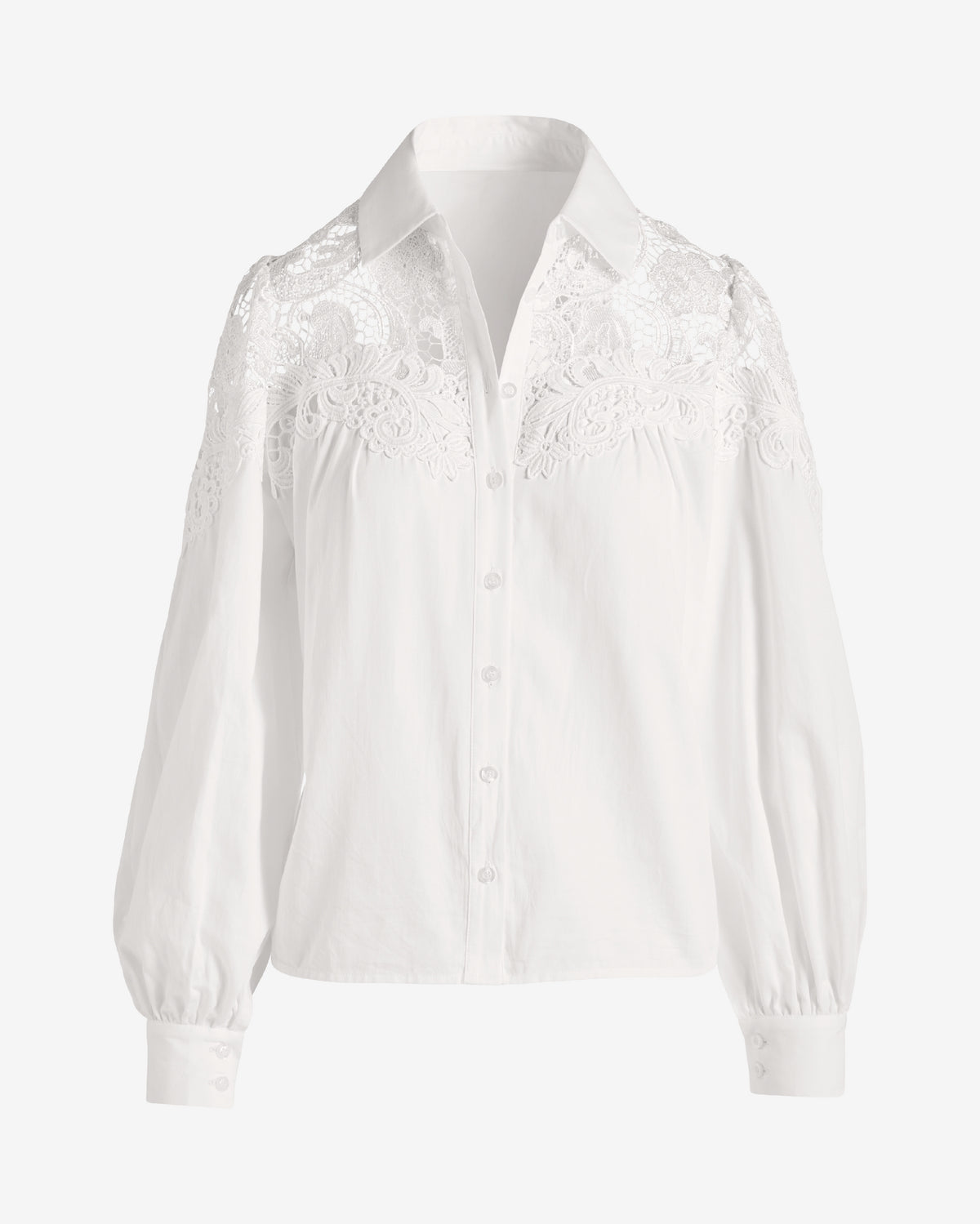 Lace Button Up Shirt Pure White