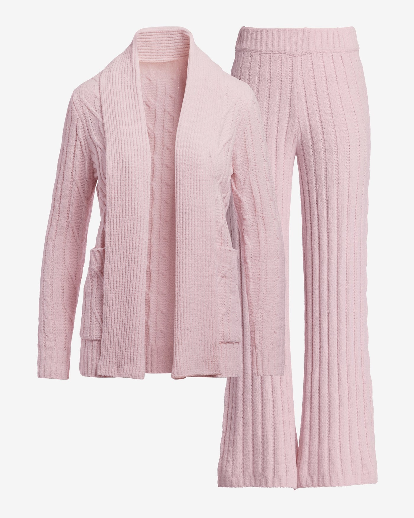 Cable Cardigan Wide Leg Lounge Set Soft Pink