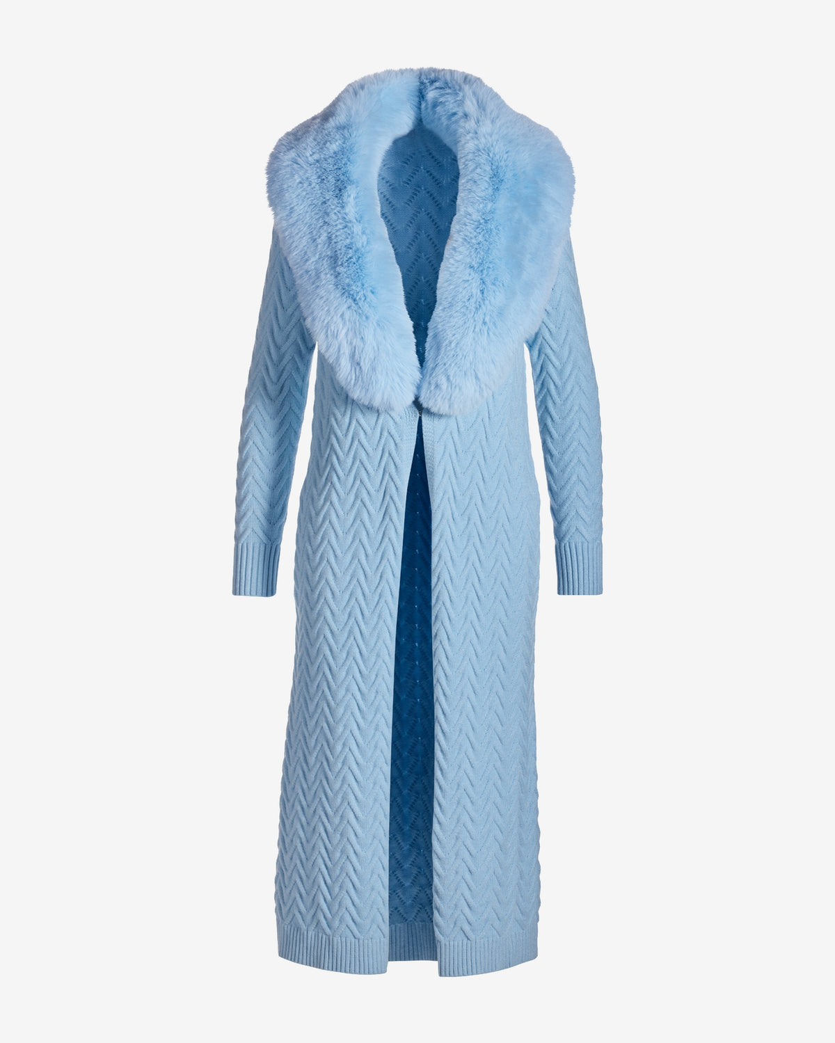 Faux Fur Trim Sweater Duster Cool Blue