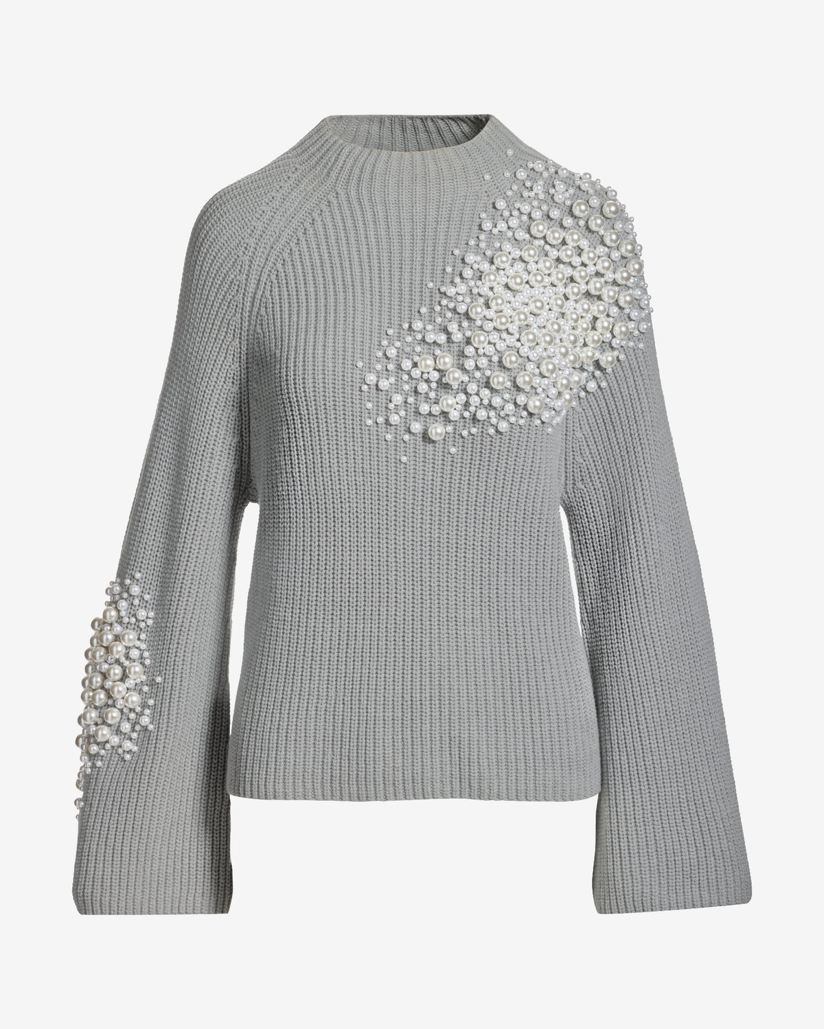 Pearl Embellished Flare Sleeve Sweater Heather Gray