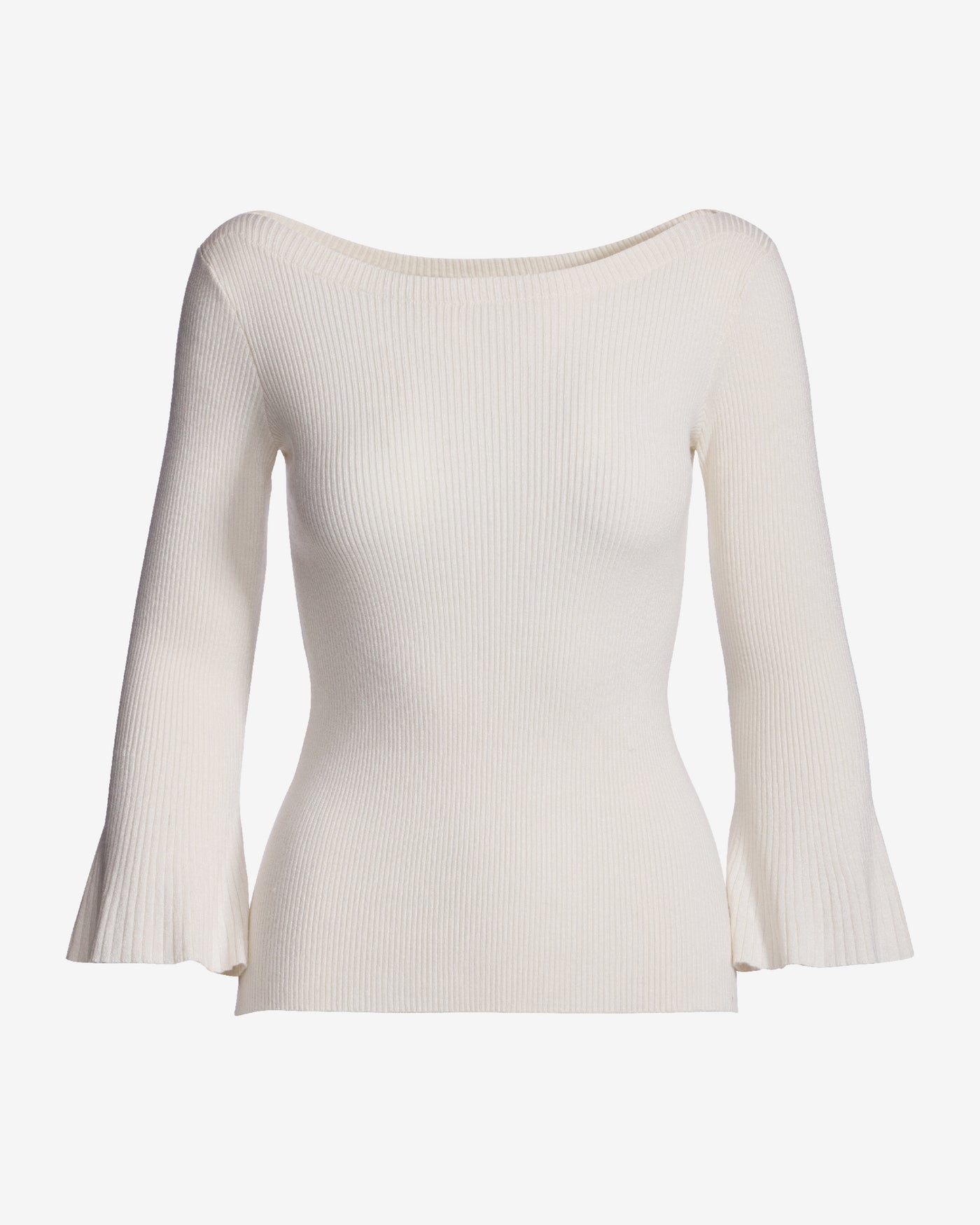 Ribbed Boatneck Flare Sleeve Sweater Off White