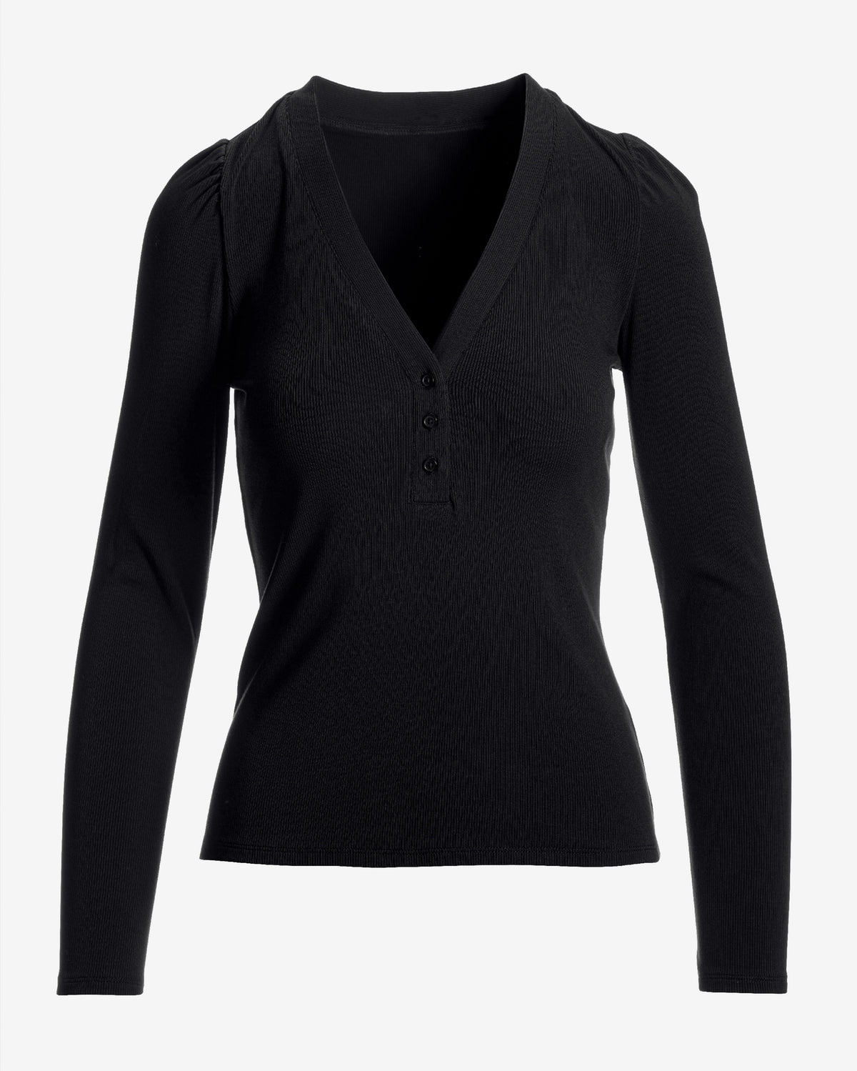 So Essential Henley Puff Long Sleeve Top Proper Black